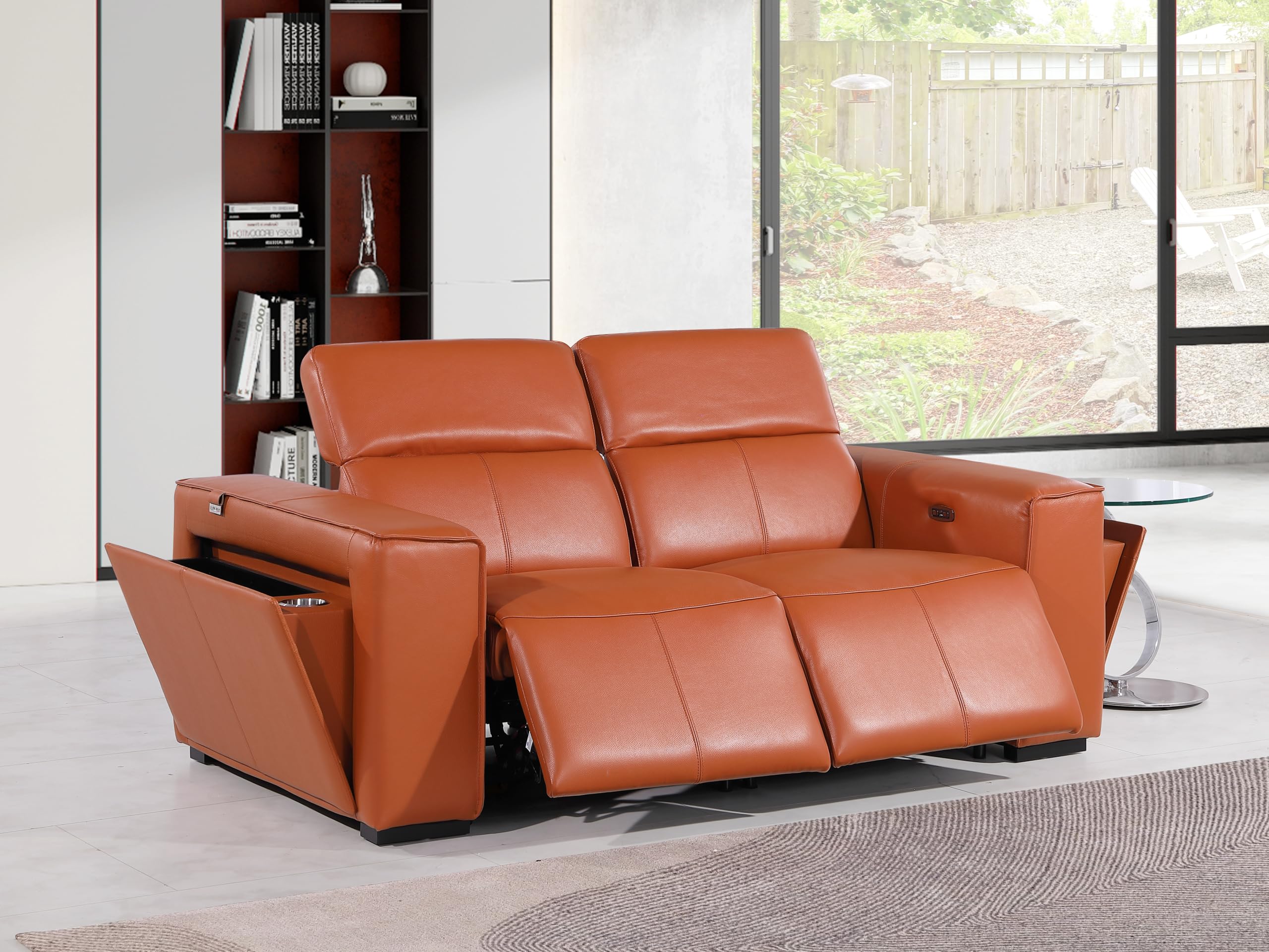 BlackJack Furniture Ernesto Power Reclining Loveseat, 2 Seater Modular Couch with Top Grain Italian Leather, Dual Electric Recliners & Headrests, Side