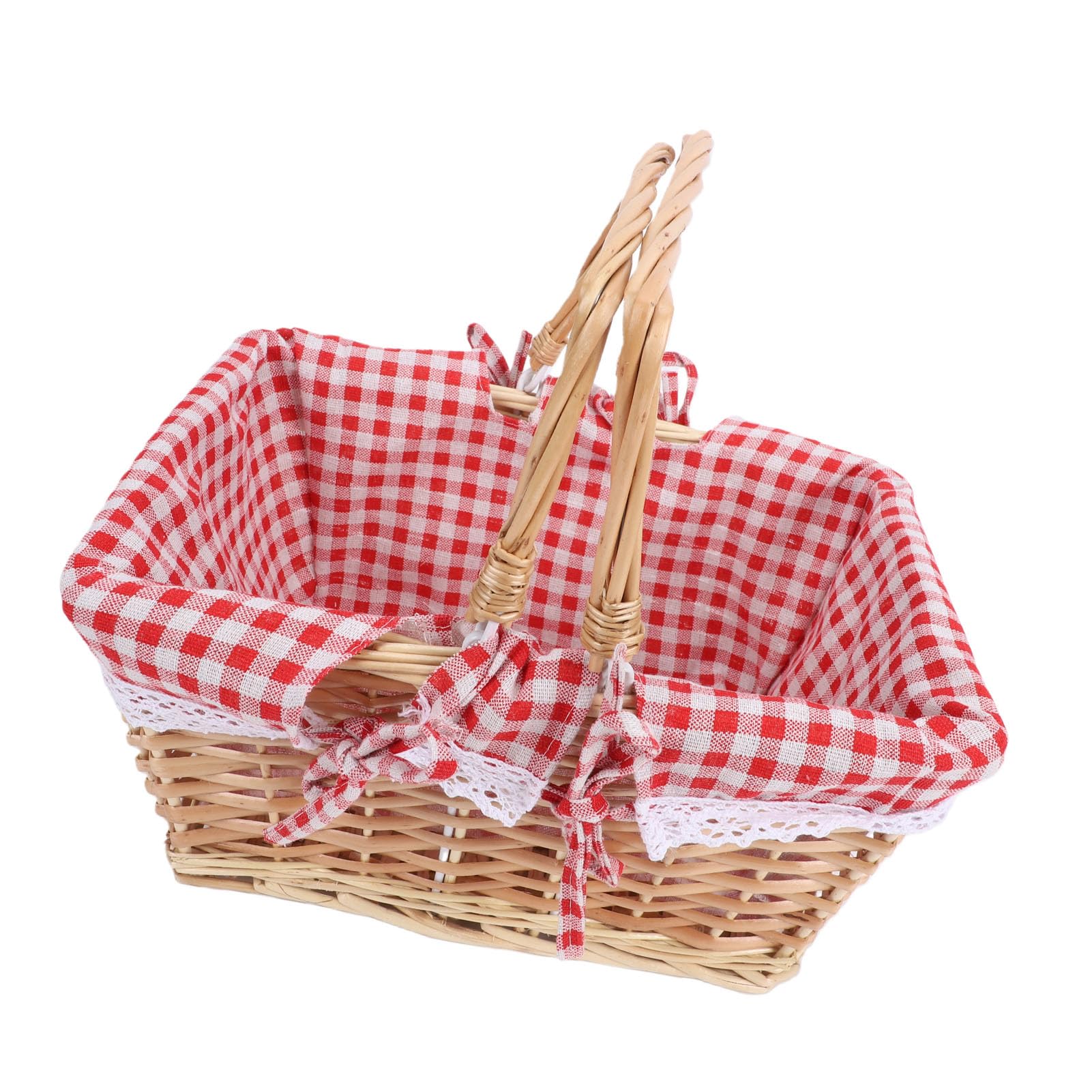 Tosuny Wiklinowy Kosz Piknikowy z odpinaną wkładką, Tkany Kosz w Stylu Vintage na Piknik na świeżym Powietrzu, Prostokątny z Podwójnymi Uchwytami do Pieszych Wędrówek Po Kempingu (Czerwona siatka)