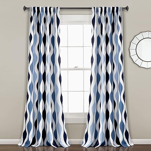 Miniatura 16 de Lush Decor Par de cortinas con diseño geométrico de mediados de siglo para oscurecer ventanas, 52" de ancho x 84" de largo, neutro - Cortinas retro