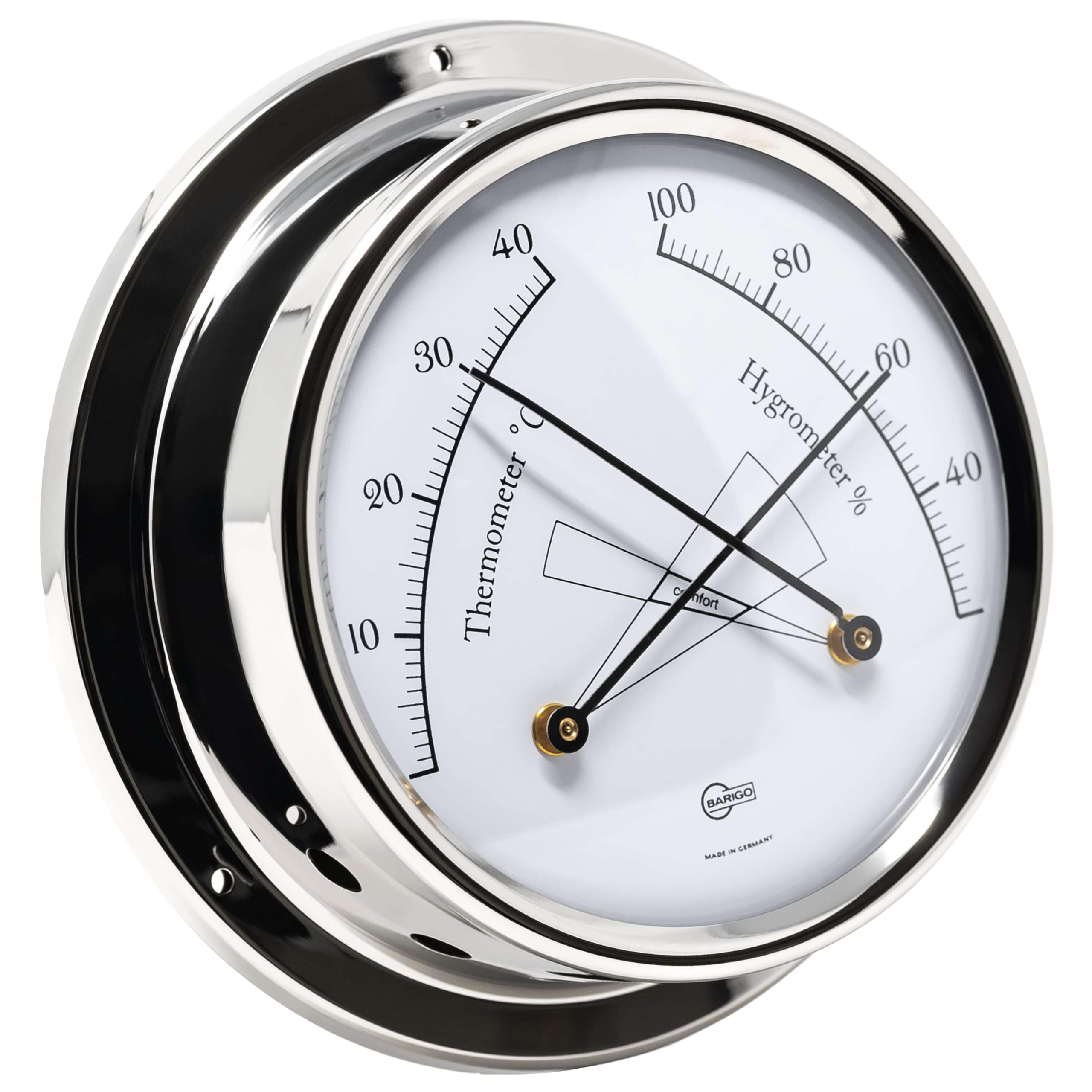 BARIGO 983RFPO TEMPO - Termoigrometro sintetico, 110 x 35 mm, misuratore di precisione con termometro bimetallico, in acciaio inox lucidato