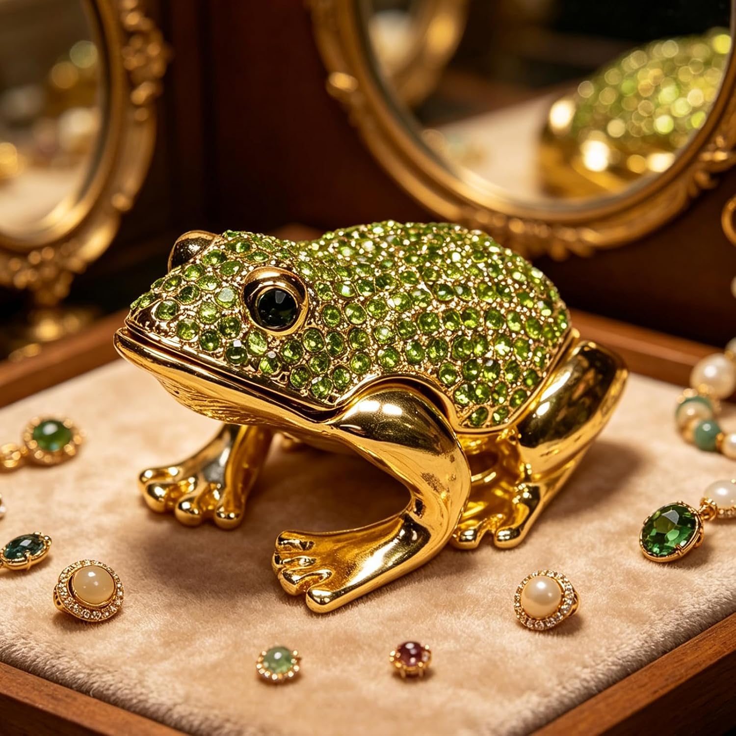 Trendy Geometric Shape Diamonds Studded Trinket Container Elegant Vanity Organizer for Organized Jewelry Storage Frog Trinket Box image 4