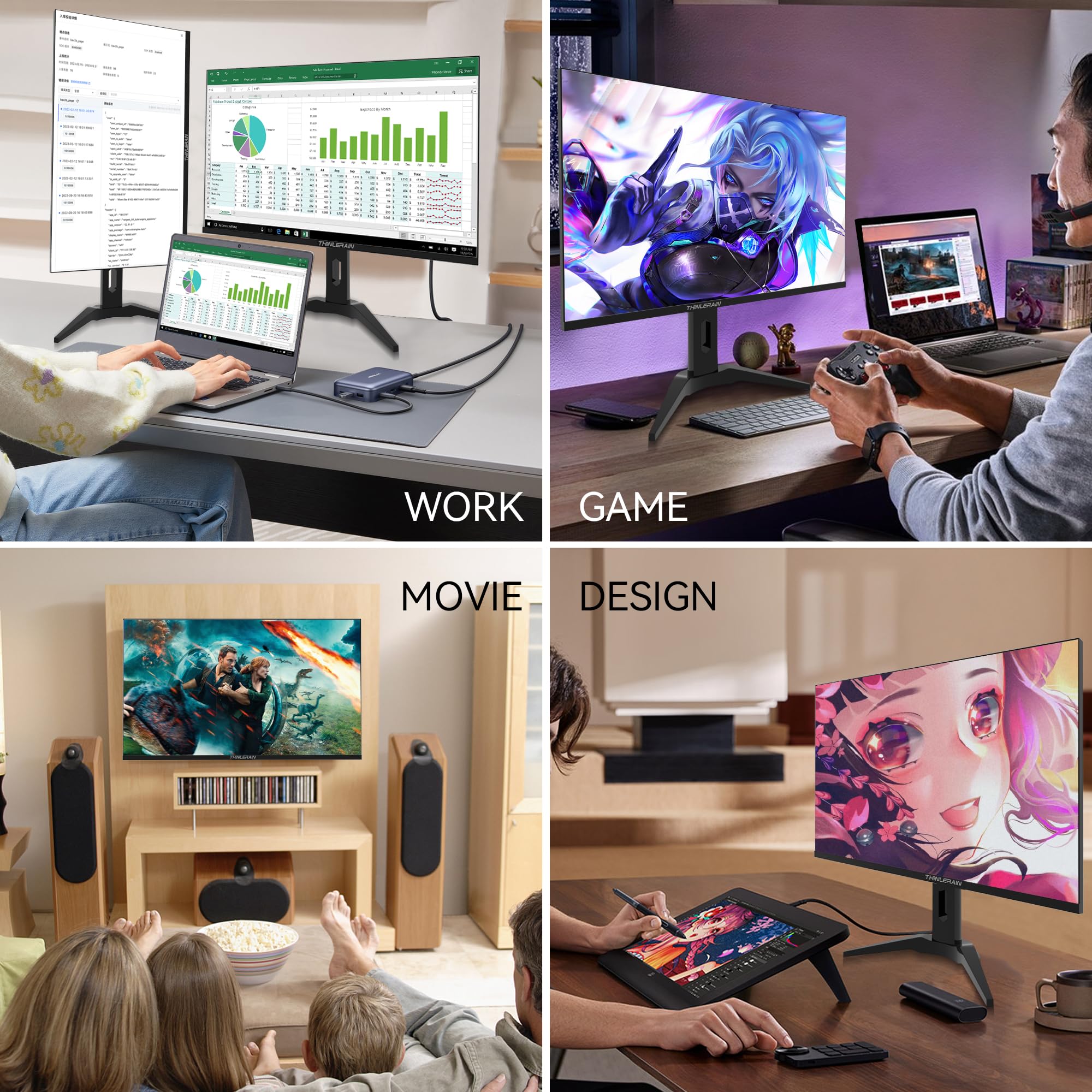 23.8 inch Computer Monitor 1920x1080 Vertical PC Monitor with HDMI VGA AV BNC USB Ports, Multi-Function Stand, VESA, Display Frameless Build-in Speakers for Office Home: 27 inch HDMI VGA AV BNC USB Ports