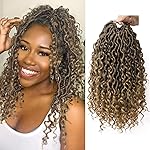 Goddess Locs Crochet Hair Short Curly Faux Locs 12Inch Pre-looped River Locs Hippie Locs Bohemian Crochet Braids for Black Women 4Packs(1B/27, 12inch)