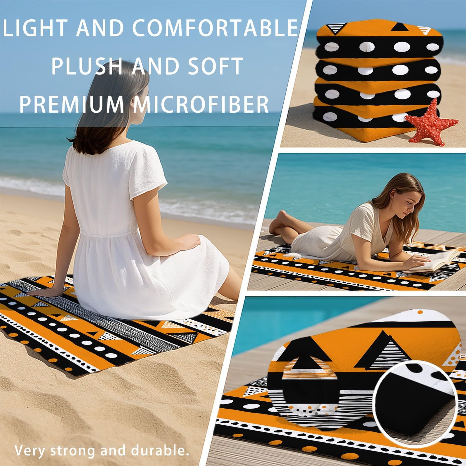 Böhmisch, Geometrisch Strandtuch 230 x 210 cm - Strandtuch trandtuch Leichtdünn Weich Bänder, Dreiecke, Punkte, Streifen,für Strand, Pool, Yoga, Picknick