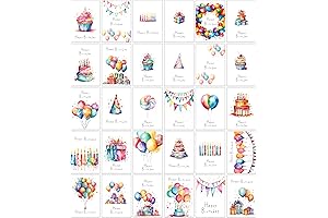 30 Bright Watercolour Birthday Cards with Envelopes