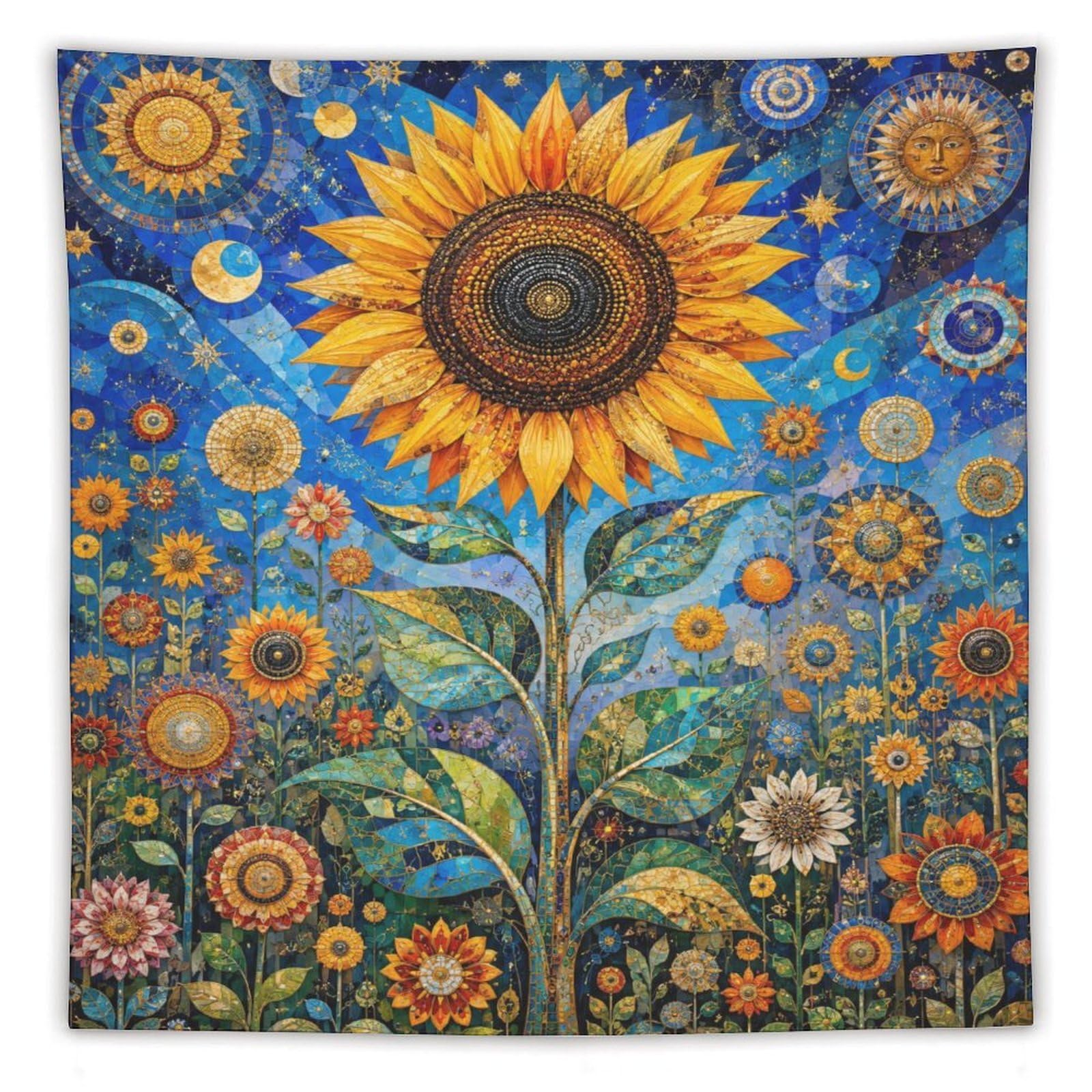 W7C8U2X3 Stained Glass Sunflower Wall Tapestry, Mosaic, Reading Corner