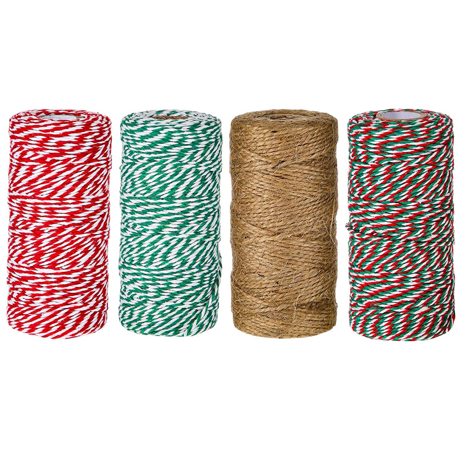 ECHG 4Pcs Christmas Cotton Twine String 1312 Feet Natural Jute String Cotton Twine Rolls for Gift Wrapping DIY Crafts Gardening