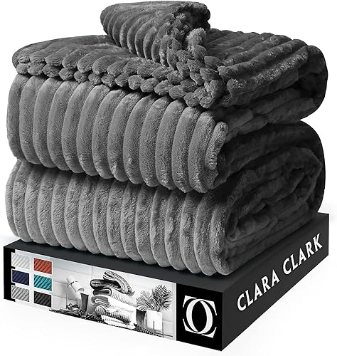 Clara Clark Manta de felpa cortada, tamaño Queen, ligera, súper suave, mullida, de lujo, lavable a máquina, (90x90) (gris oscuro)