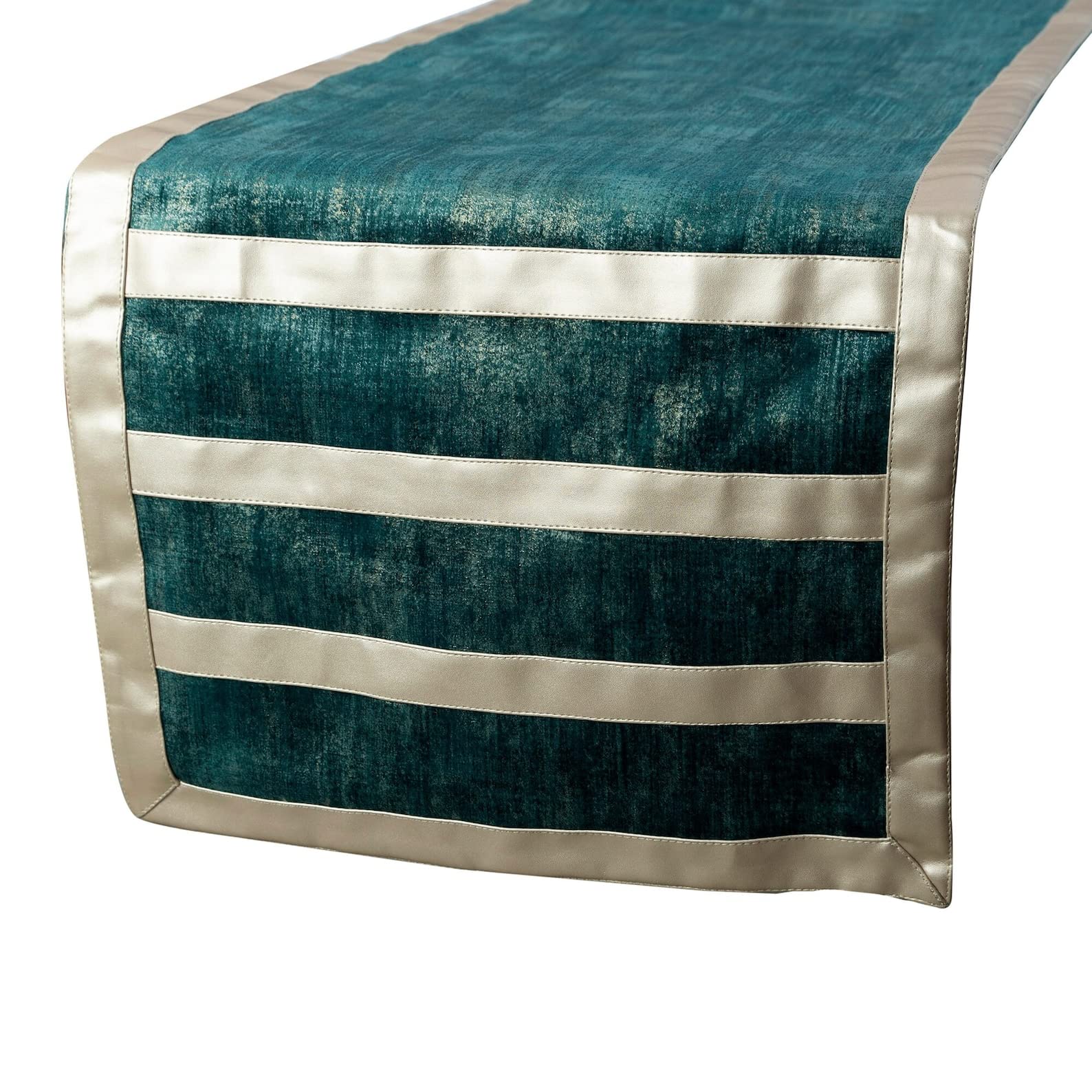 The HomeCentric Decorative Teal Blue Table Runner 6 - 8 Seater Table Runner (16 x 90 inch), Patchwork & Foil Table Runner, Velvet fabric Table Linen, Solid Color Pattern Modern Style - Azriel — image 1