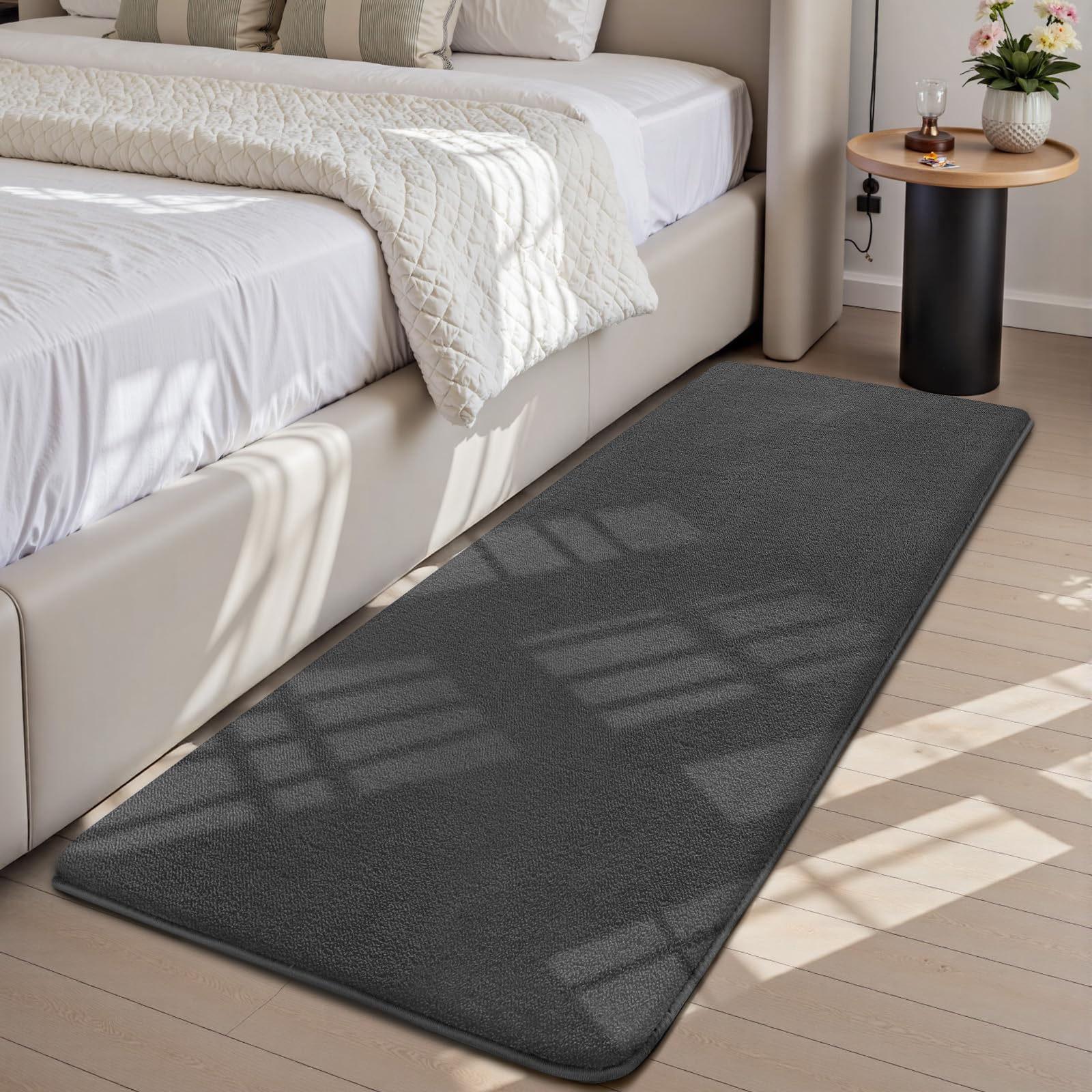 Sour Lemon Rugs Living Room 60x120cm, Dark Grey Shaggy Fluffy Bedside Rug, Short Pile Soft Runner Rugs, Anti-Slip Washable Area Rug, Modern Floor Carpets for Kids Room Bedroom Hallway Entryway — image 1