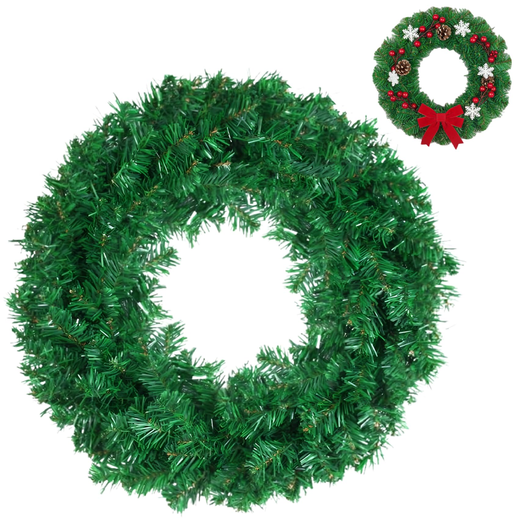 Grsrkep Christmas Wreath Base 12 Inch PVC Green, Wreath Door Hanger for DIY Christmas Decorations, Front Door Wreaths for Holiday Decor