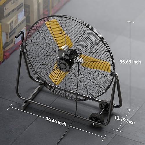 Miniatura 2 de Ventilador de piso de alta velocidad de 30 pulgadas, ventilador de piso con refuerzo de rollo, inclinación ajustable de 360 grados para taller,