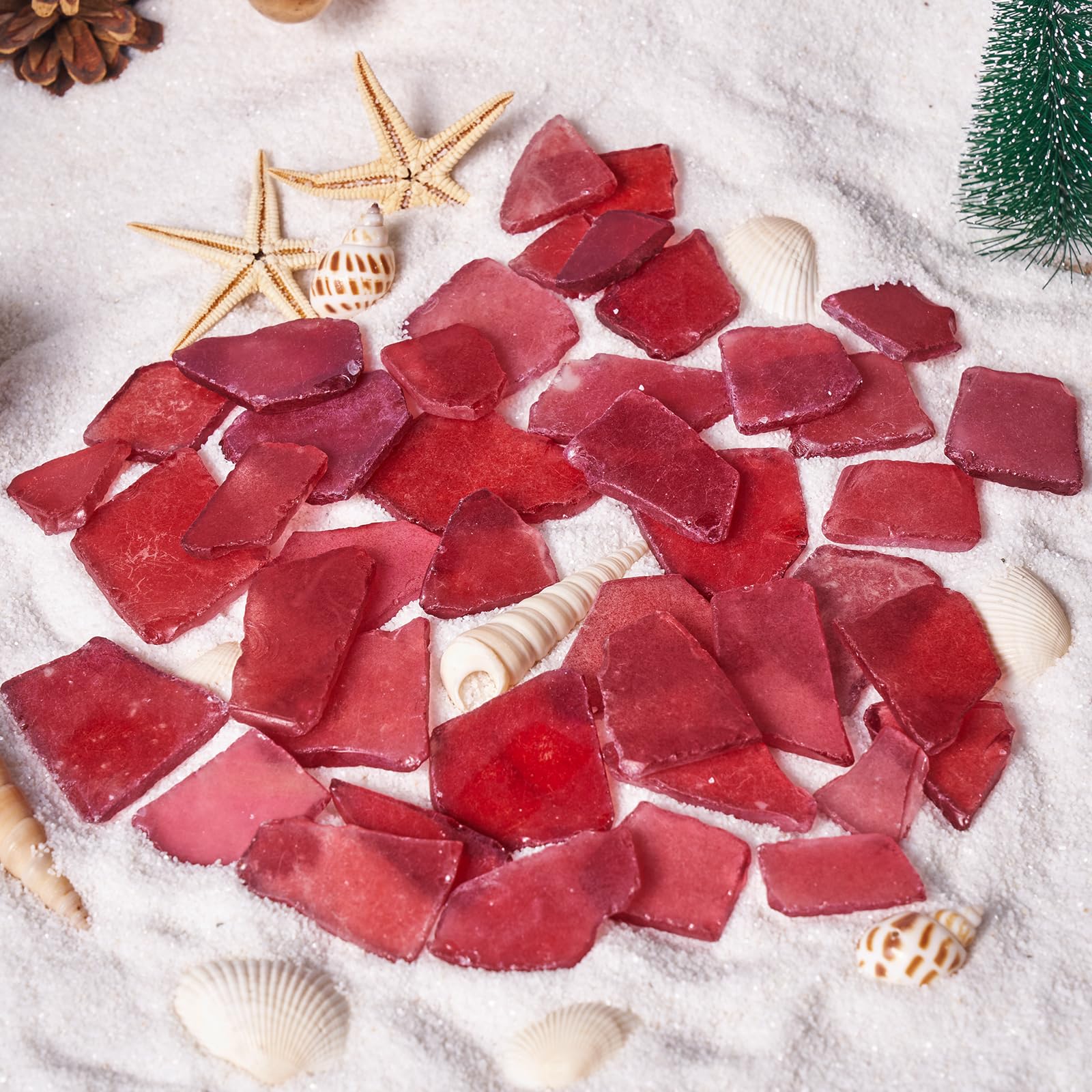 Versatile Sea Glass for Crafts - 16oz Red Frosted Dyed Seaglass Pieces for DIY, Vase Filler, Art Craft Supplies, Beach Wedding, Home Decor
