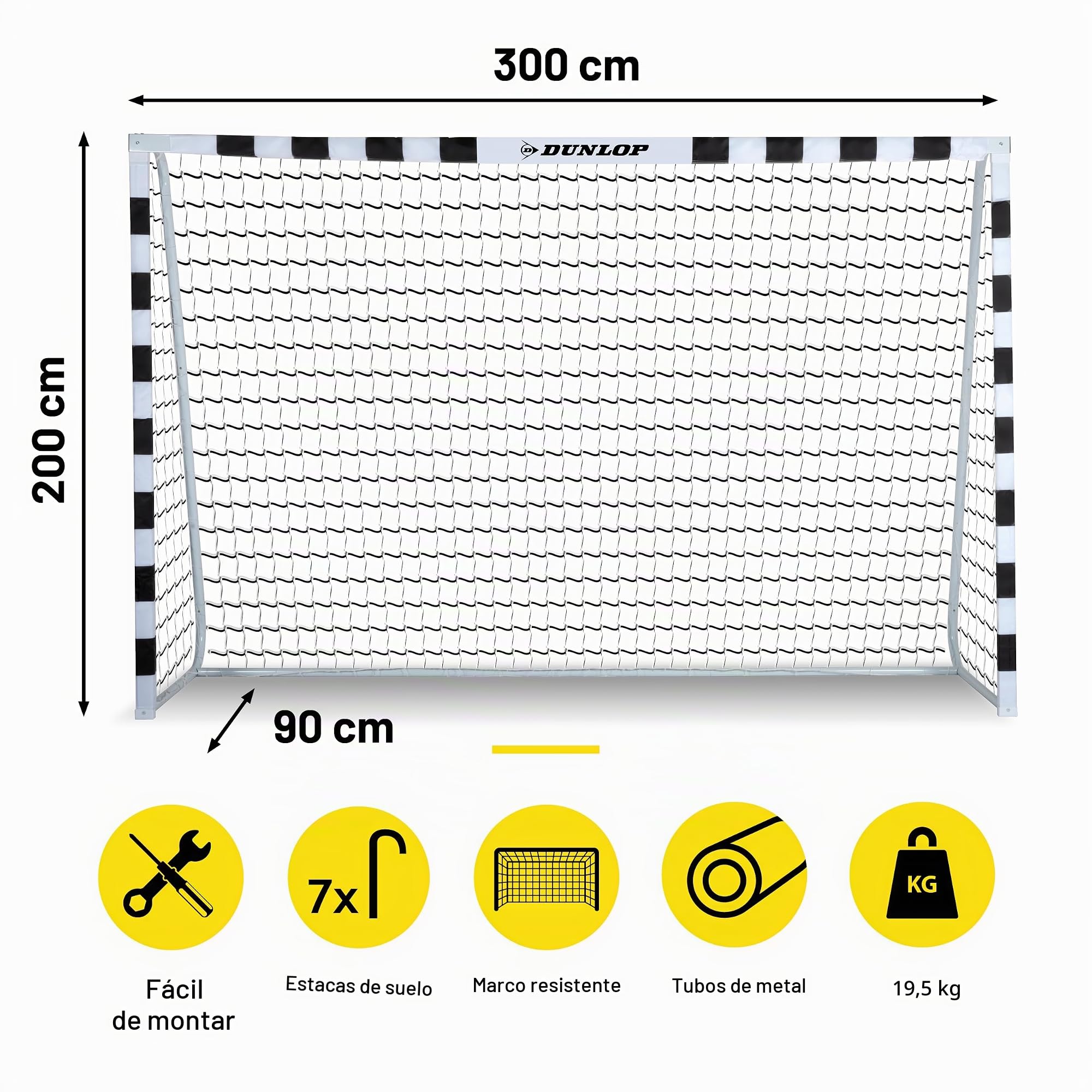 Dunlop Portería de Fútbol - 300x200x90 cm - Metal - Material de Entrenamiento de Fútbol para Todas Las Edades - Fácil Montaje - Negro/Rojo