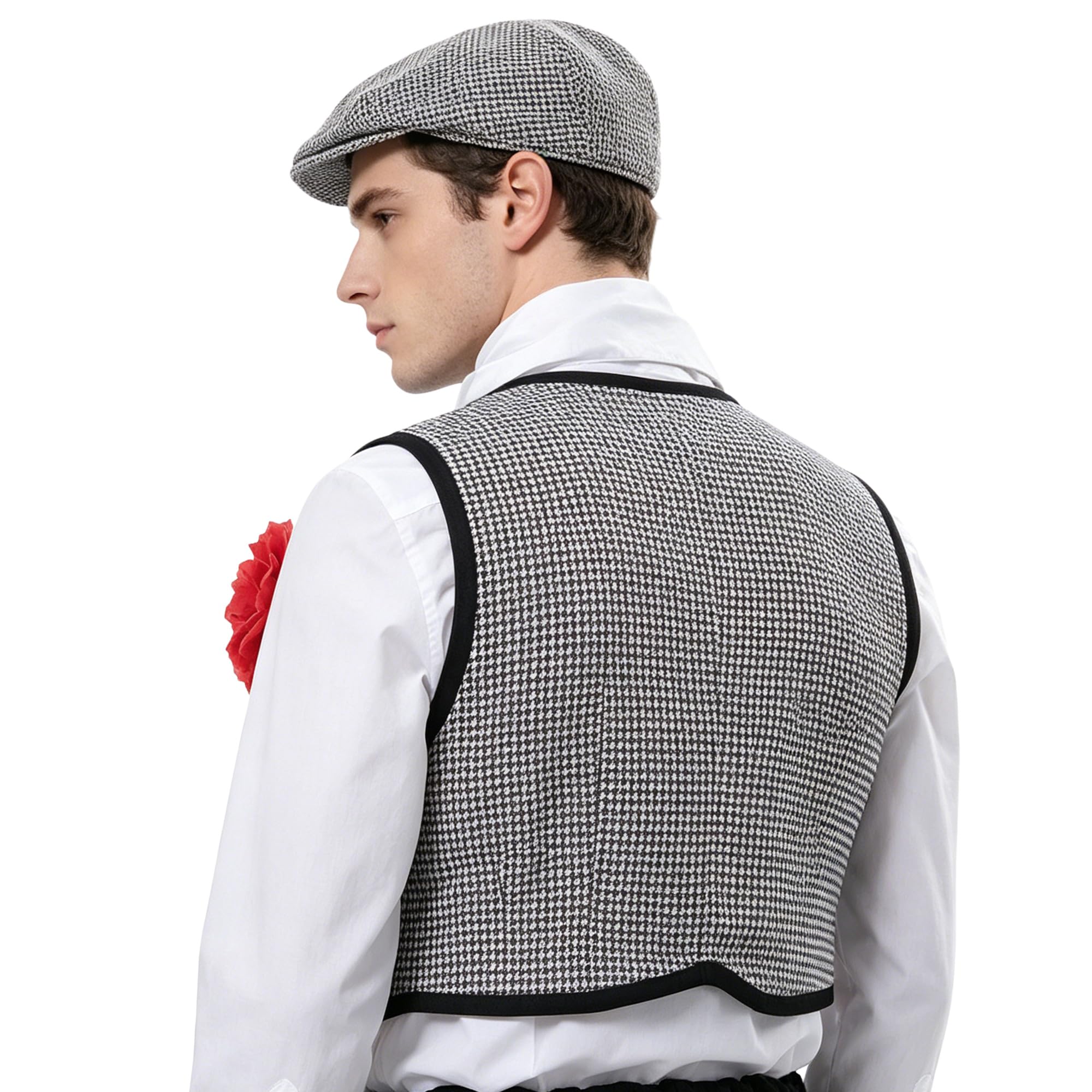 Wildarms Gorra Chulapo Cuadros Blanco y Negro – Boina Tradicional Madrileña para Disfraz Chulapo Hombre y Mujer, Accesorio Fiesta San Isidro Carnaval — view 5