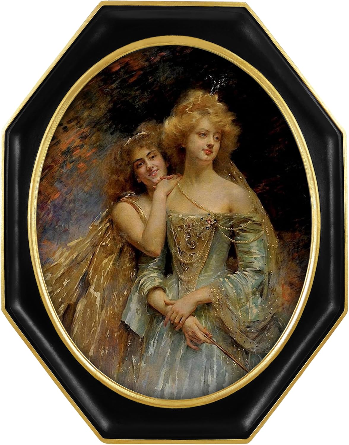 SIMON'S SHOP Black Octagon Frame with 11x14 Oval Photo Opening, Picture Frames 11x14 for Wall and Tabletop, Vintage Traditional Poster Frames 11x14 Black & Gold