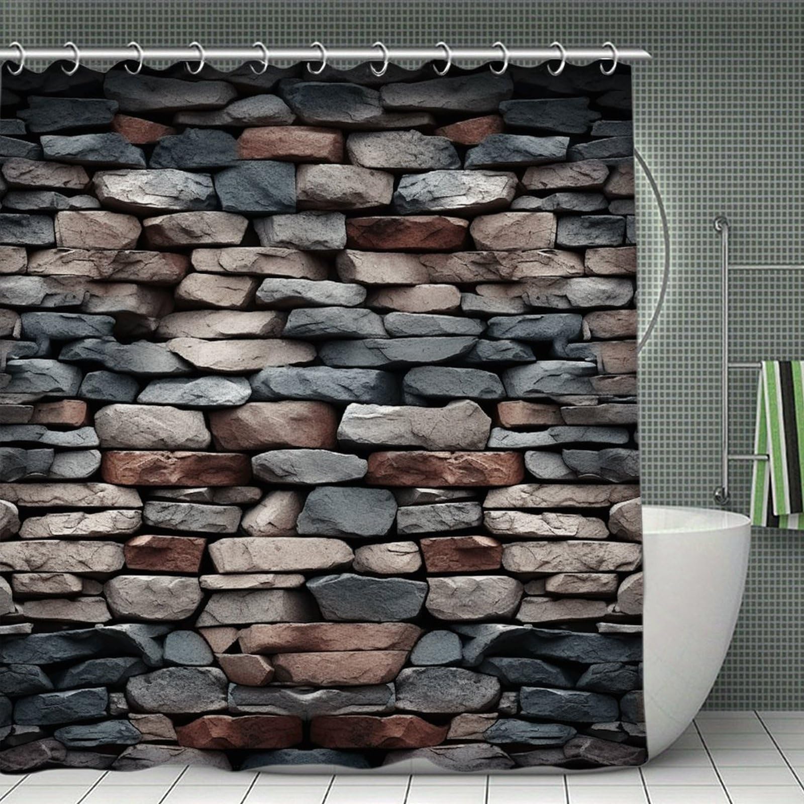 FekiLoot Stone Shower Curtain Minimalist Aesthetic Bath Curtain with Hooks Simple Water Resistant Bathroom Shower Curtains Cute Blackout Privacy Curtains Cloth Curtain