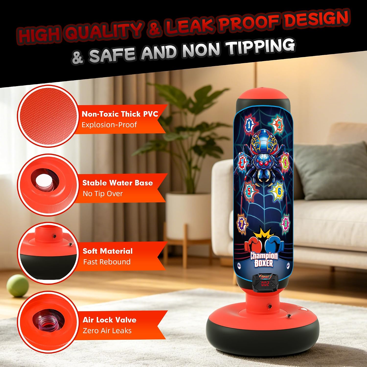 Smart Electronic Punching Bag for Kids,Boxing Set with Scoring,Lights,Music,4 Game Modes-Challenge,Memory,Inflatable Boxing Bag with Gloves,Interactive Gifts Toys for 4-12 Years Old Boys Girls thumbnail