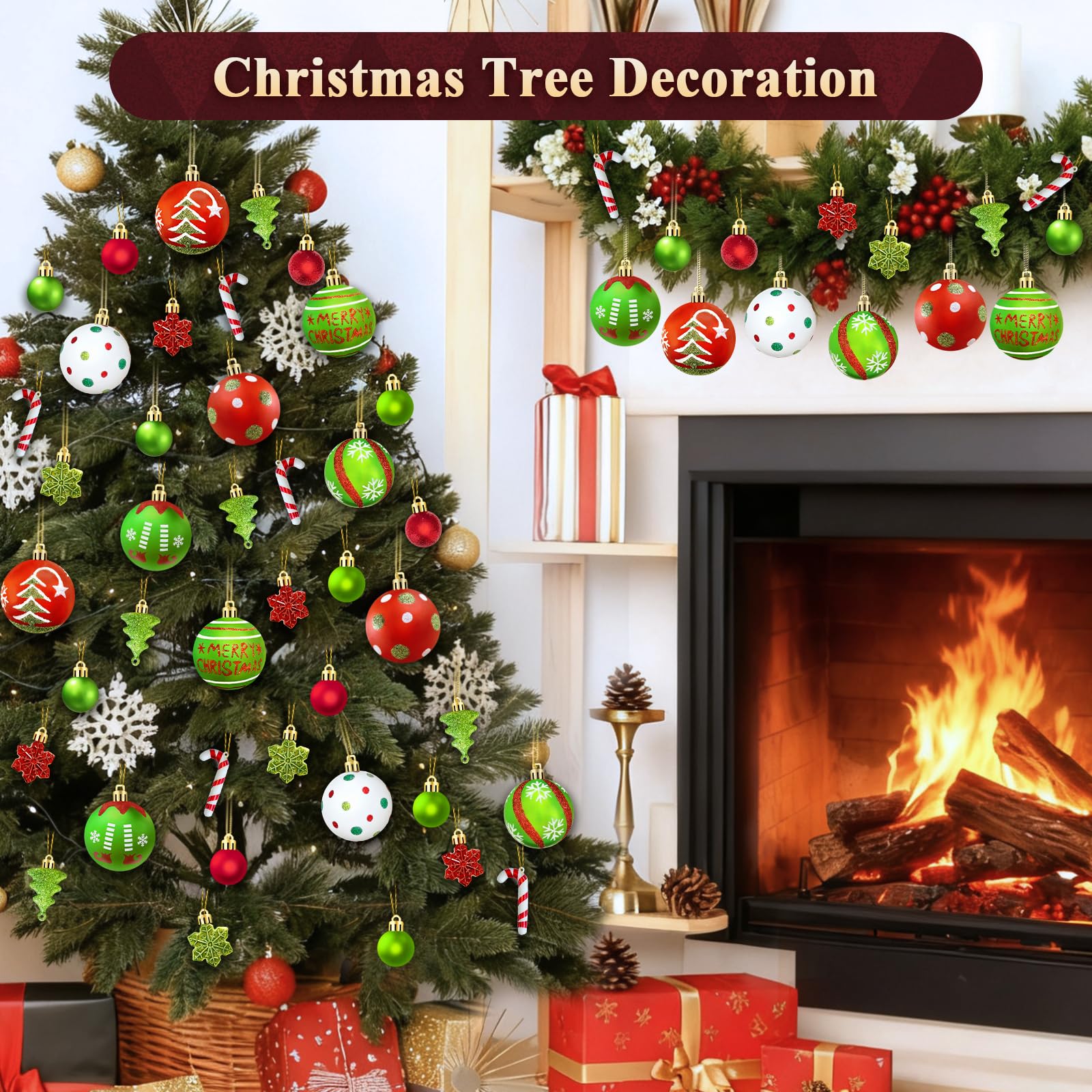 46 adornos de bolas de Navidad, rojo y verde