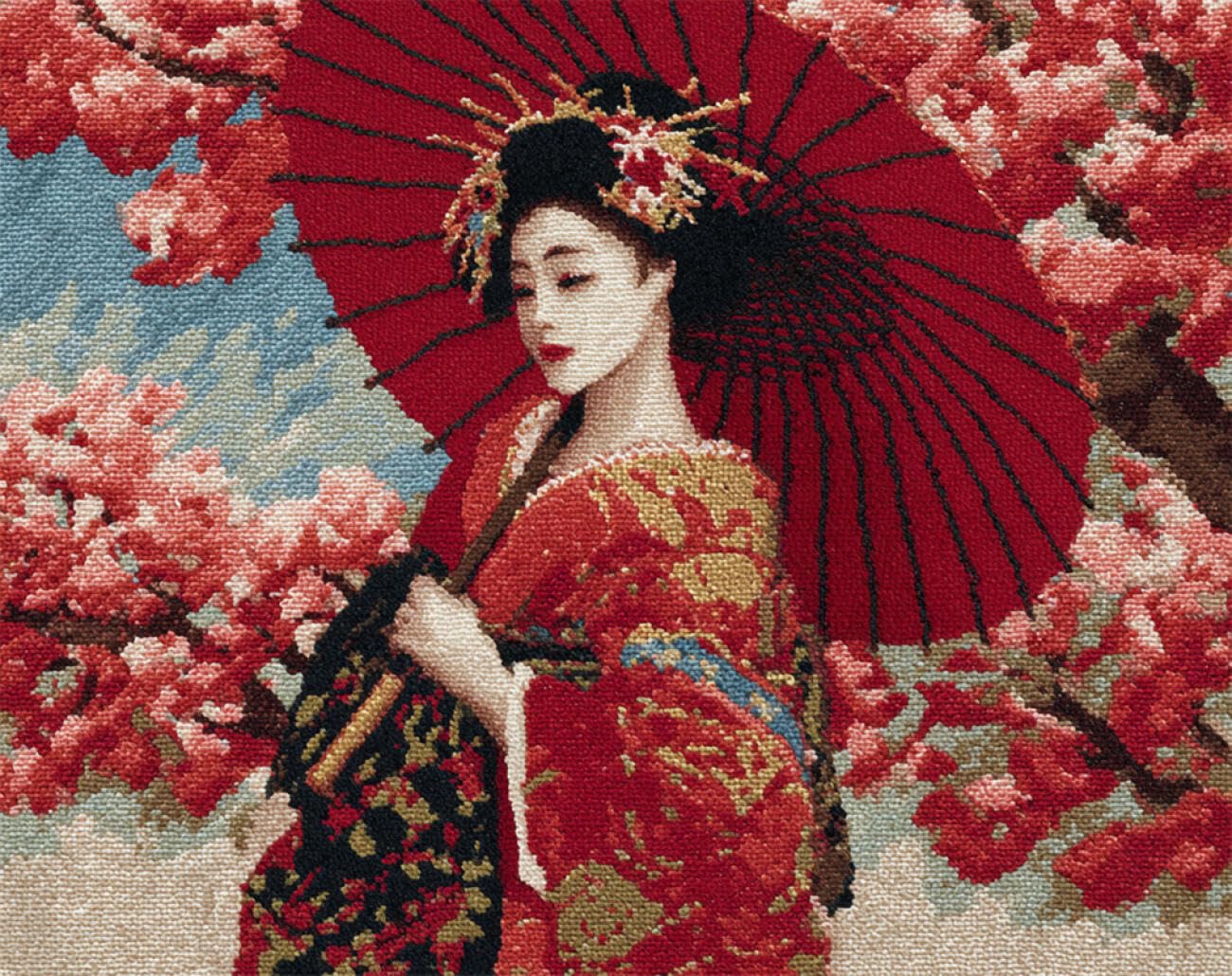 N.LANSHAN Diy Création De Tapis Et Canvas Fleurs Et Oiran Japonais Kit De Fabrication De Tapis Au Crochet，Kits De Bricolage，Tapisserie，Coussin，Motifs Pré-Imprimés 80x115cm