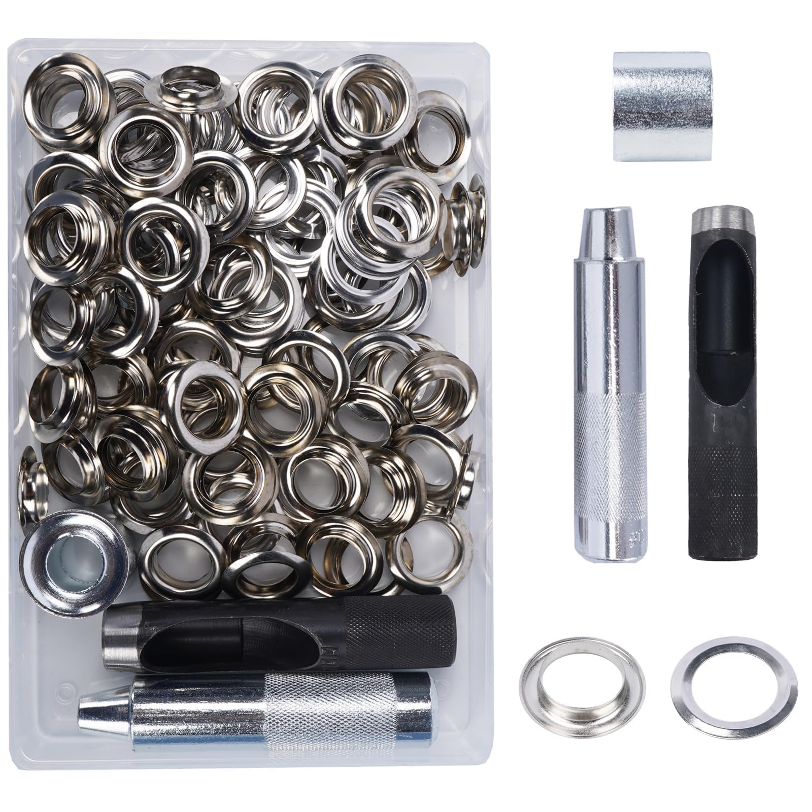 Luabue 200PCS 17MM Grommets Eyelets Tarpaulin Repair Kit Eyelet Punch Kit Metal Eyelets and Punch for Fabric Leather Craft Tarpaulin Curtains DIY and Decoration