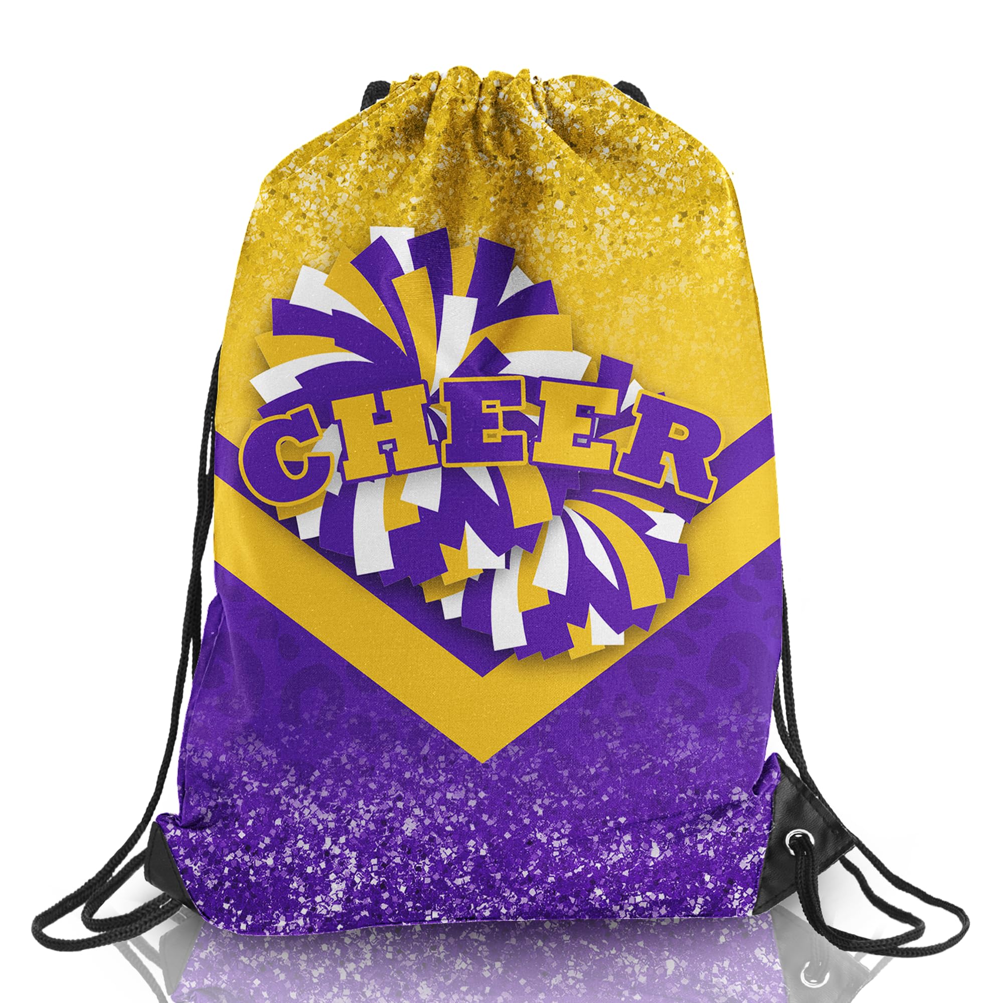 Cheer Drawstring Backpack Cheerleading Drawstring Gym Bag Cheerleader Gifts for Cheerleader 1 Pcs, Gold&purple, 13.4 x 16.5 x 0.15 inches, Daypack Backpacks
