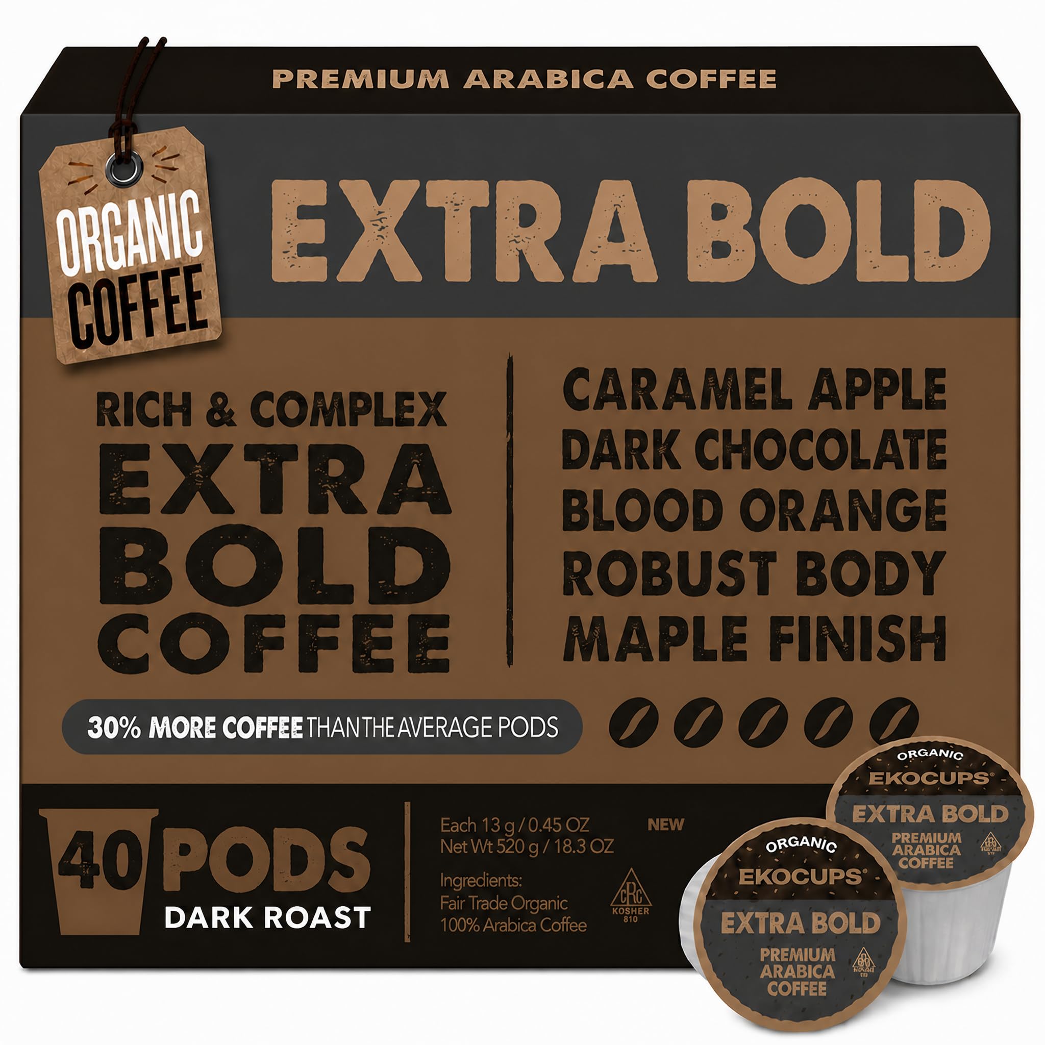 EKOCUPS Organic Extra Bold Roast Coffee Pods