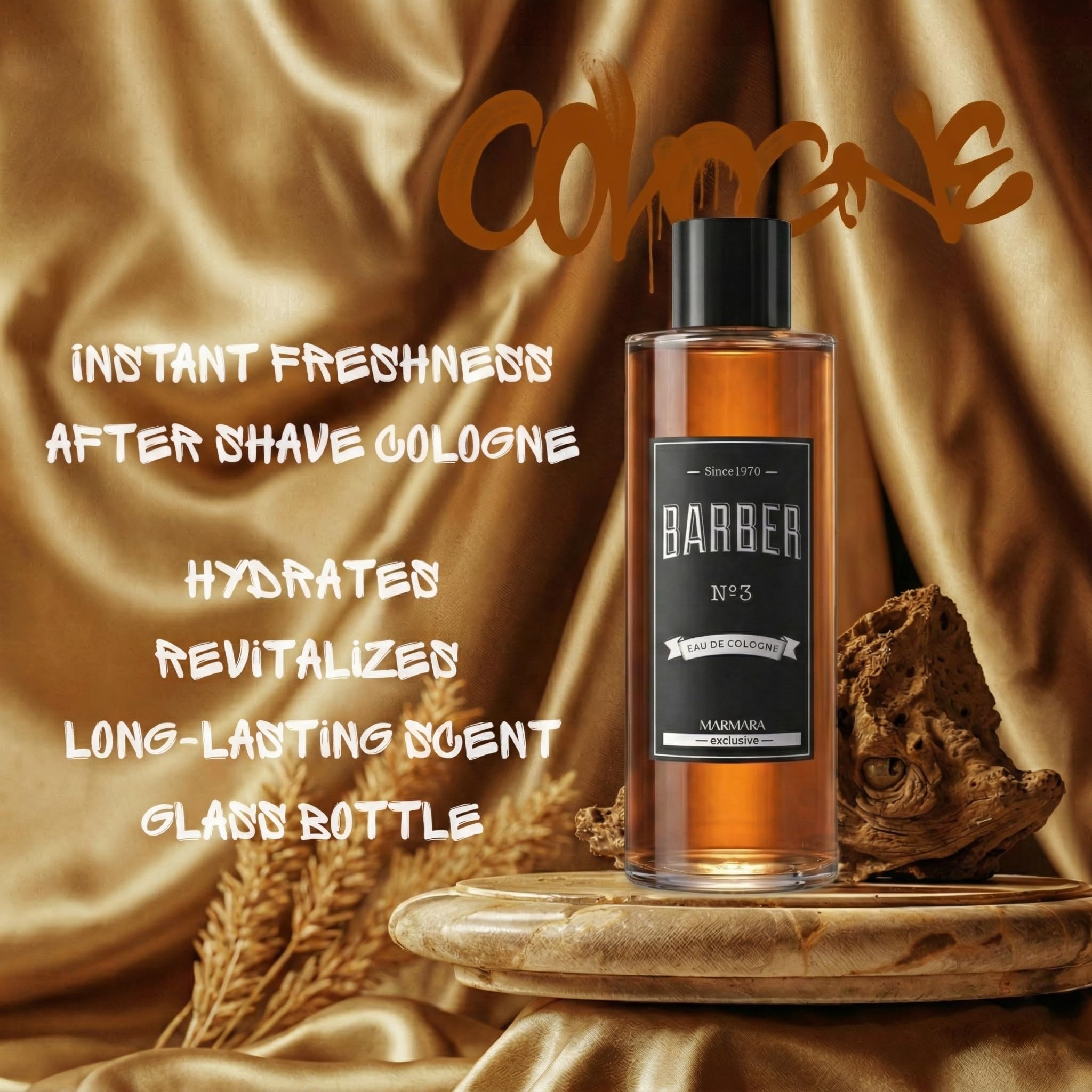 Barber Marmara No.3 Aftershave dla mężczyzn, turecka woda kolońska, odświeżająca i łagodząca, nawilżająca i oczyszczająca. Zapach skórzany, cedrowy i paczulowy. Długotrwały, 500ml