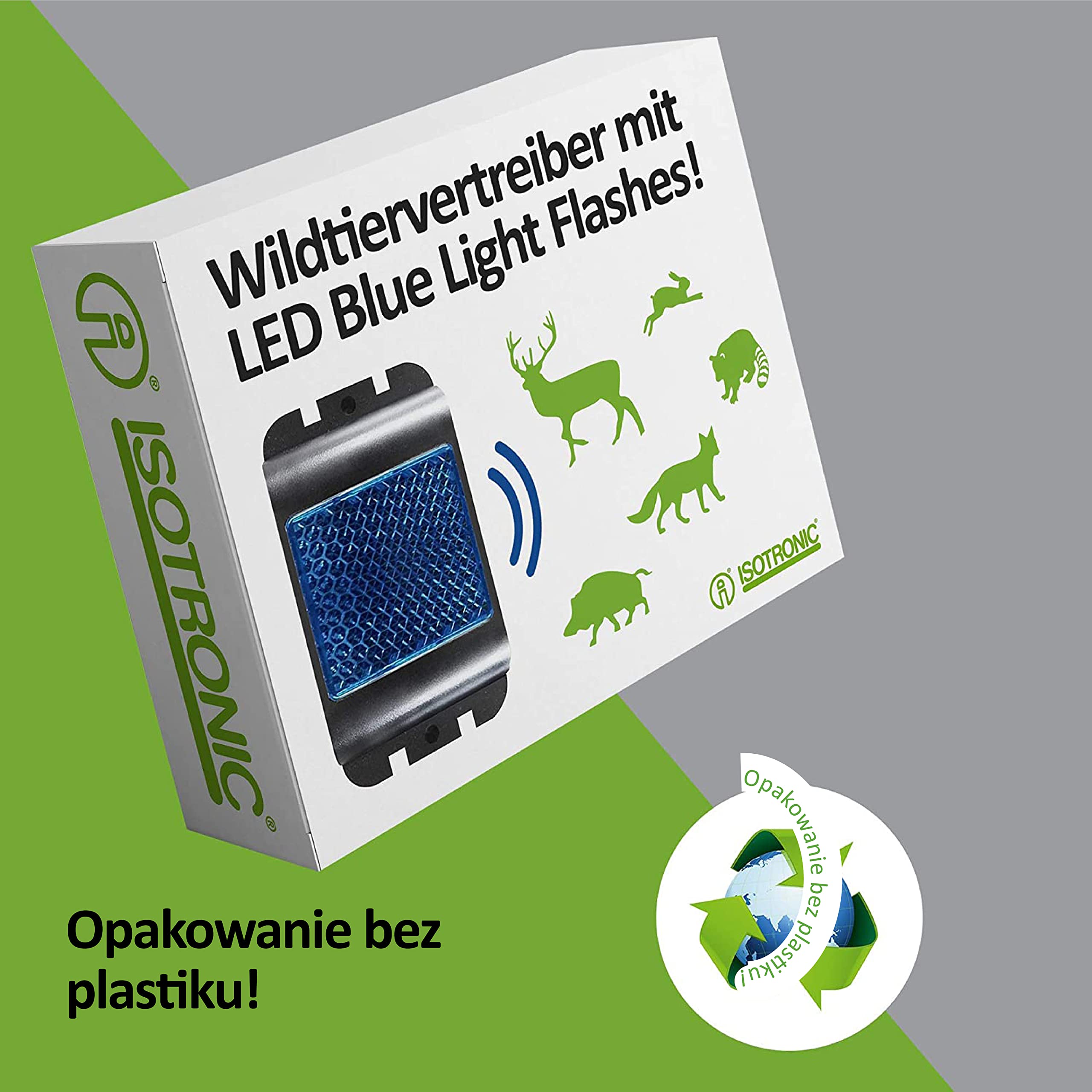ISOTRONIC Solarny odstraszacz szopów, jeleni i lisów – Niebieskie światło LED – Skuteczna ochrona przed dziką zwierzyną – Zasięg 40 m² (6 sztuki)