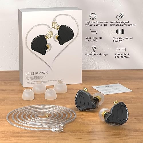 Miniatura 7 de KZ ZS10 PRO X - Monitor de oído, 4BA+1DD 5 controladores, auriculares IEM HiFi in Ear con cable desmontable de aleación para juegos, audiófilo,