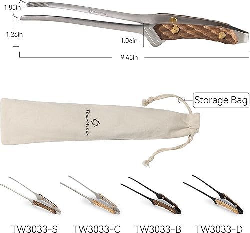 Miniatura 6 de Thous Winds Pinzas para cocinar con mango de roble, pinzas de cocina finas de acero inoxidable de 9 pulgadas para acampar barbacoa, parrilla, negro