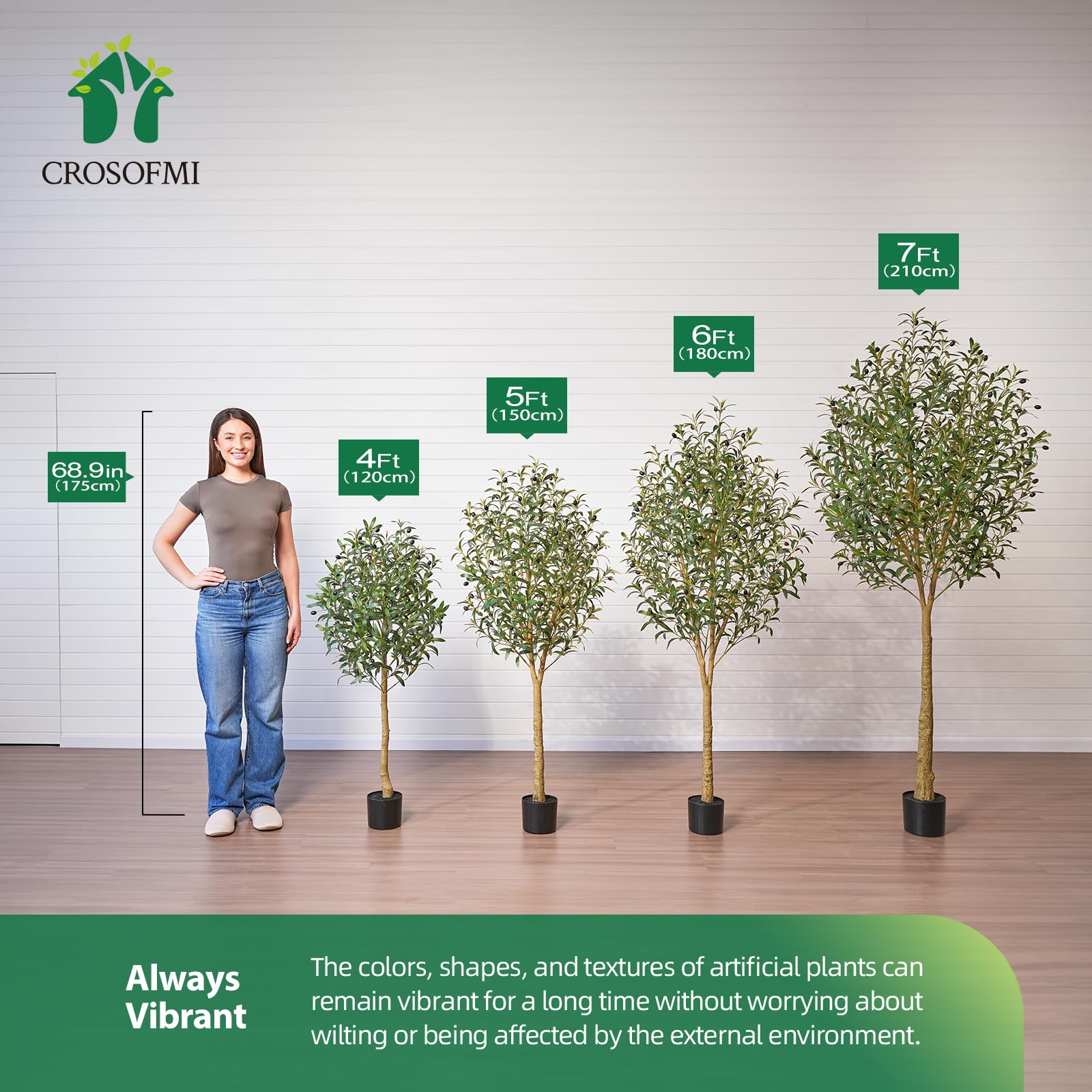 CROSOFMI Olivier Artificiel 150cm en Pot Fausse Plante Verte Décoration pour Intérieur Extérieur Maison Chambre Salon Balcon Cour Jardin