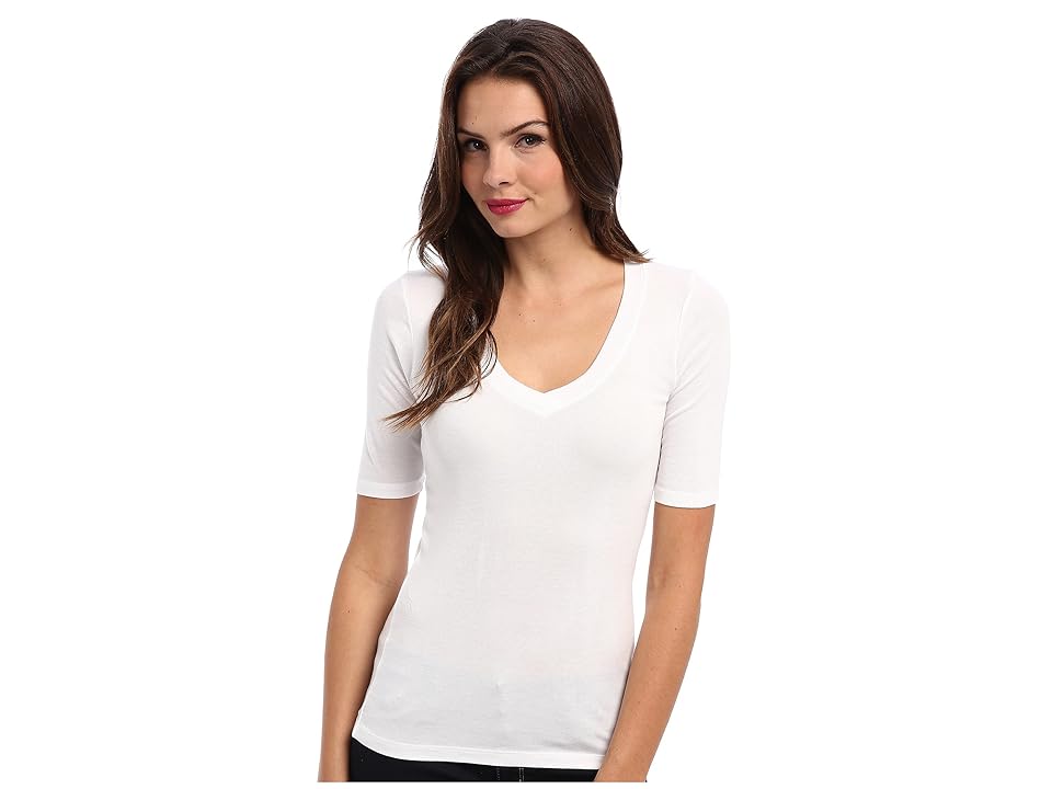 

Splendid 1x1 Half Sleeve V-Neck Top (White) Women's T Shirt