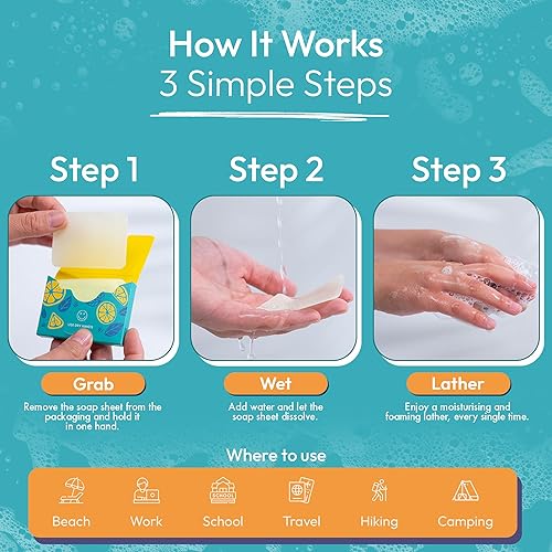 Miniatura 2 de FOMIN - Hojas de jabón de papel antibacteriano para lavado de manos - (100 hojas) Hojas de jabón de viaje portátiles de limón, mini jabón soluble