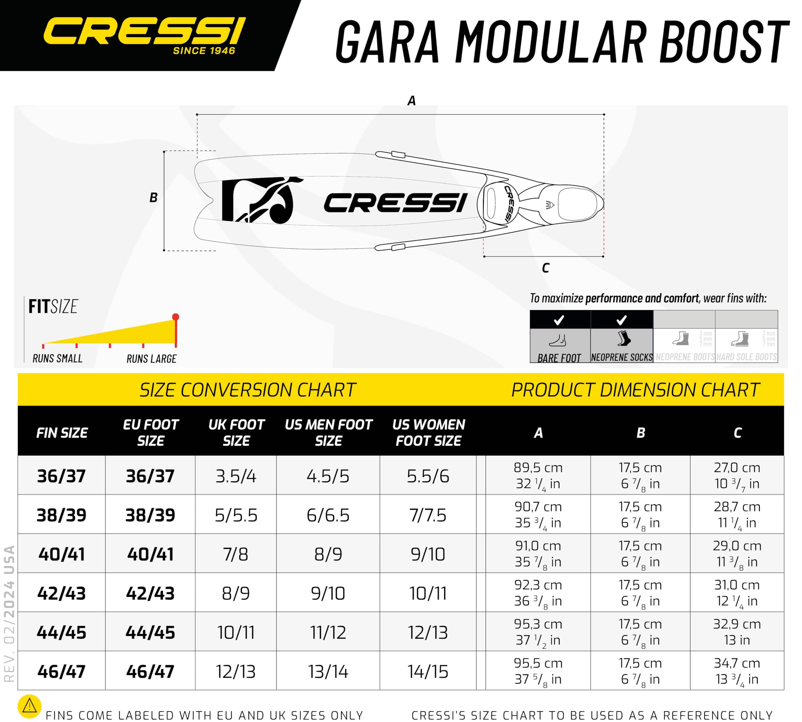 CRESSI Gara Modular Boost Fins Green - Pinna Lunga Ideale per Immersioni Libere Intermedie Avanzate e Pesca Subacquea, Verde/Nero, Unisex Adulto
