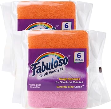 Fabuloso Scratch-Free Kitchen Dish Sponges, Rainbow, 6 Count, 2-Pack