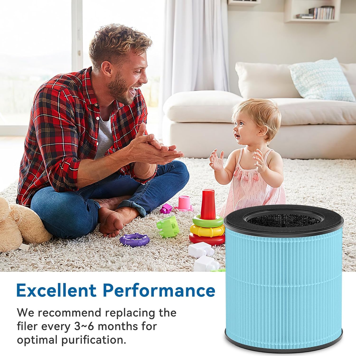 Tailulu Official AP100 Air Purifier Replacement Filter, 3-in-1 Air Purifier Filter, True H13 Filter, 2Pack(Blue) - Image 7