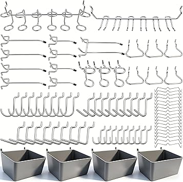 FRIMOONY Pegboard Hooks Assortment with Pegboard Bins, Peg Locks, for Organizing Various Tools, 80 Piece | Assortment