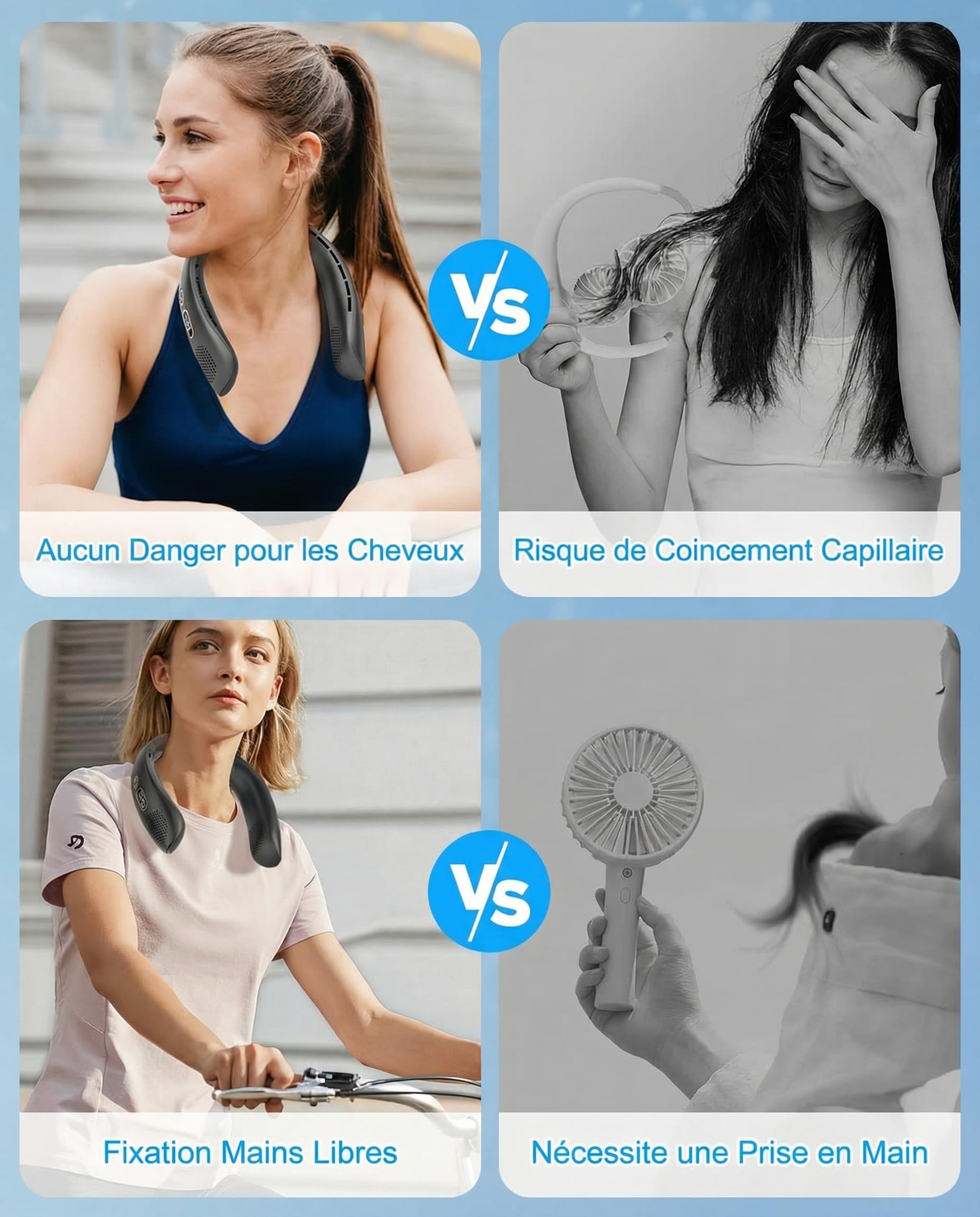 Ventilateur de Cou, 360° Ventilateur Portable Silencieux, 3 Vitesses Ventilateur Cou USB avec Affichage LED, Petit Ventilateur Sans Pale Personnel pour Domicile,Bureau,Voyage,Sport,Yoga