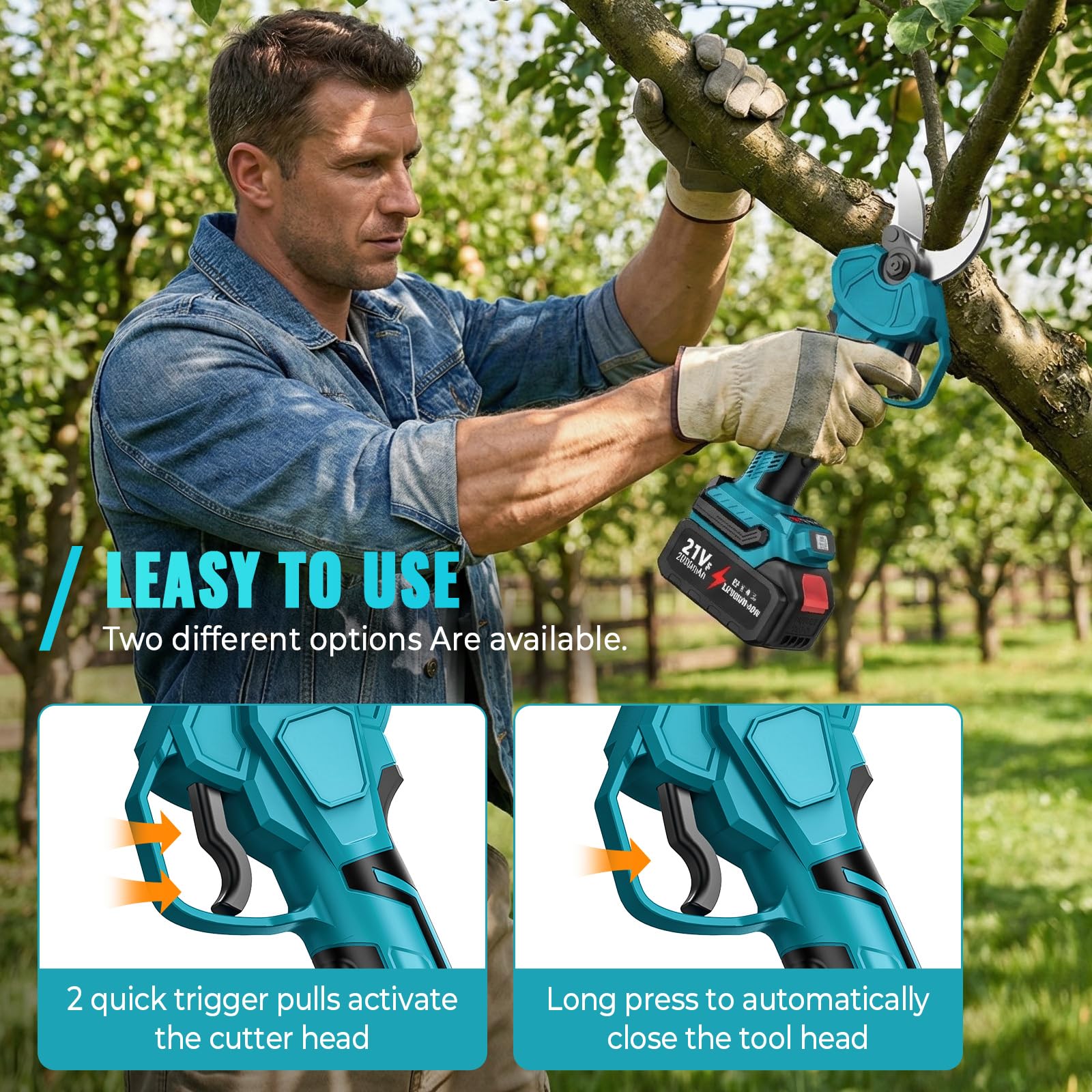 Akku Astschere für Makita 18V Batterie, Max 40mm Schnittdurchmesser, 4 einstellbare Breiten, Elektrische Gartenschere mit LCD-Anzeige, elektrische astschere für Zweige,Sträucher,Stämme (Ohne Akku)