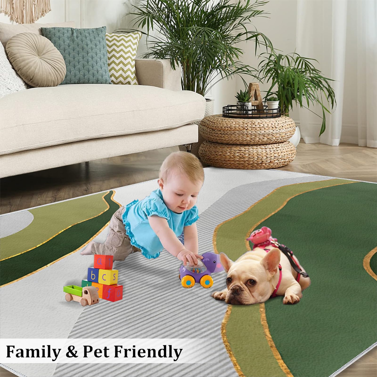 3D geschwungene Wellenlinien Grün Smaragd Türkis Bereich Teppich Weich & Leicht zu Reinigen Teppich für Schlafzimmer, Büro, Familie & Haustiere - 140 x 200 cm Abstraktes Design