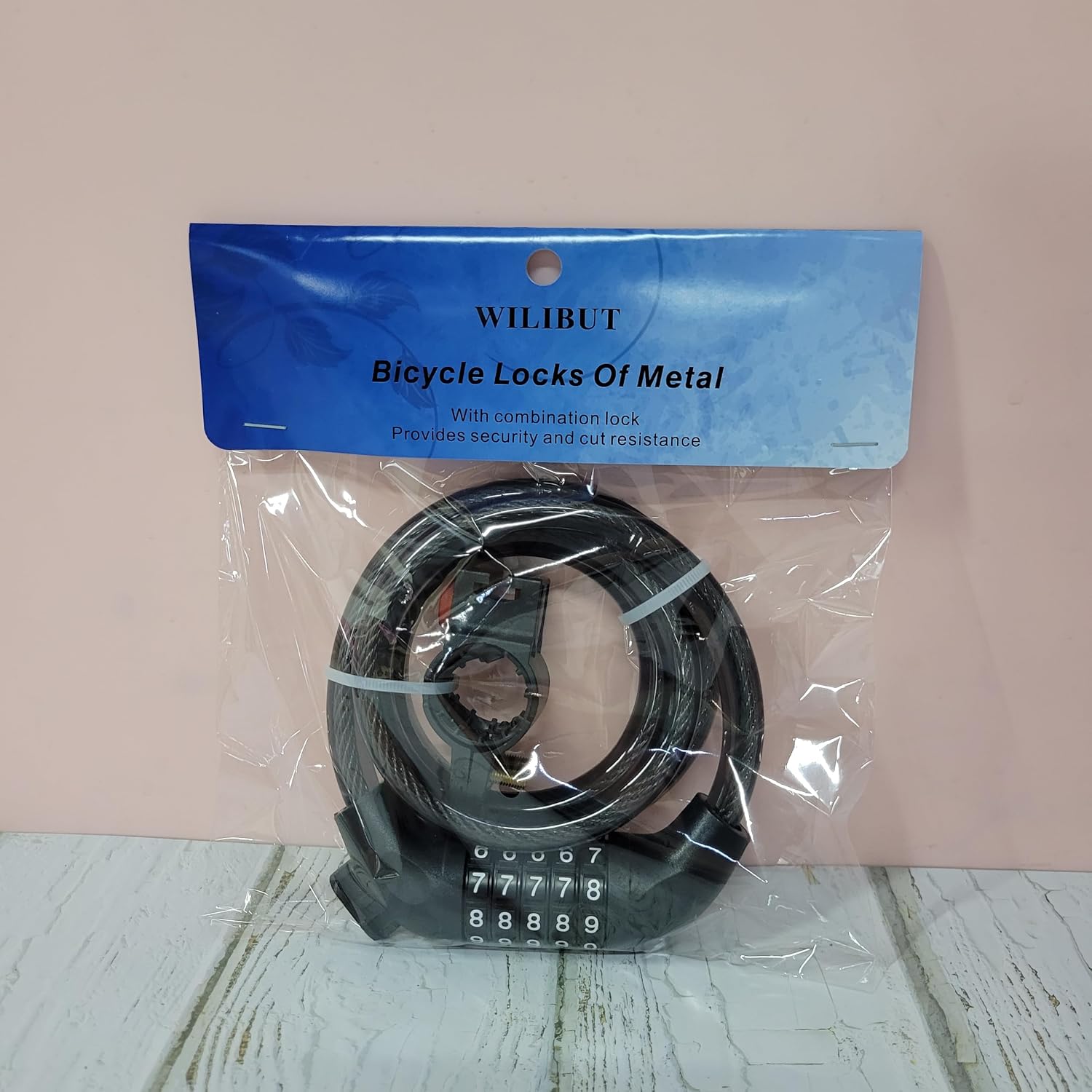 Candado de cable para bicicleta con combinación 4ft negro miniatura 1