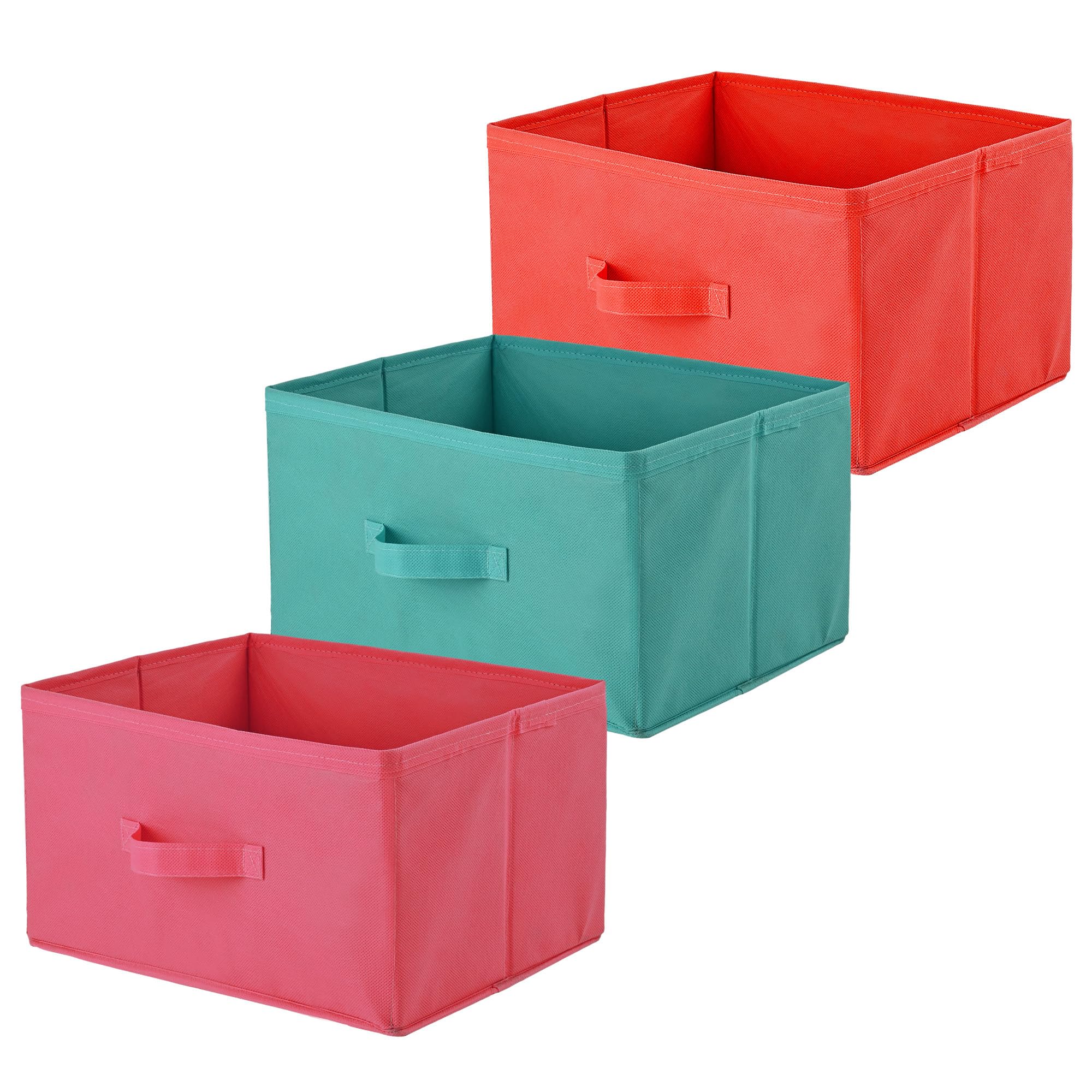 Kuber Industries Pack of 3 Rectangle Foldable & Multipurpose Wardrobe Storage Organizer for Home | Cupboard/Closet Organiser Storage Box for Clothes & Toys | Red, Pink & Reliance Green