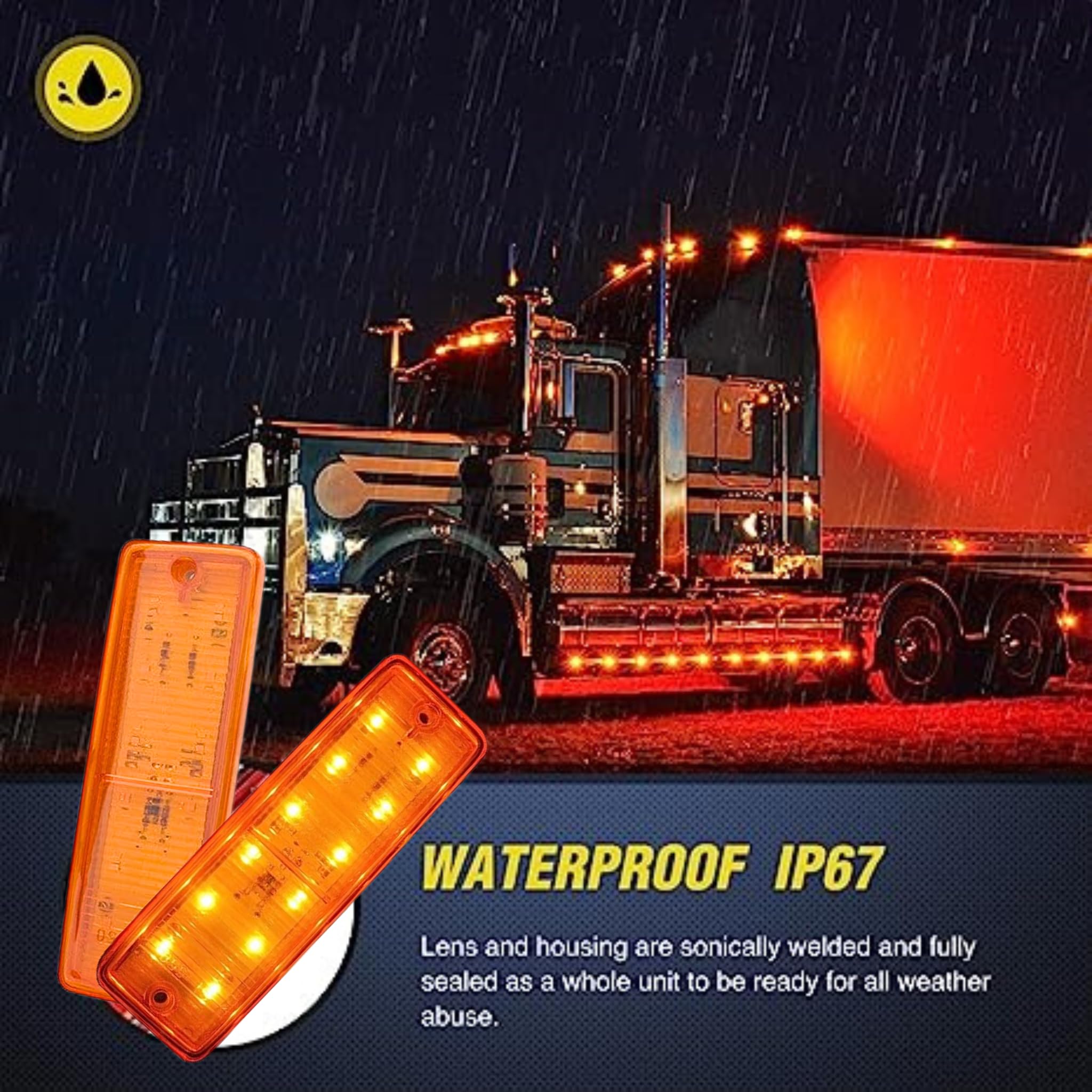 12000202 - Indicatore di direzione LED rettangolare per camion e trattori, 12v