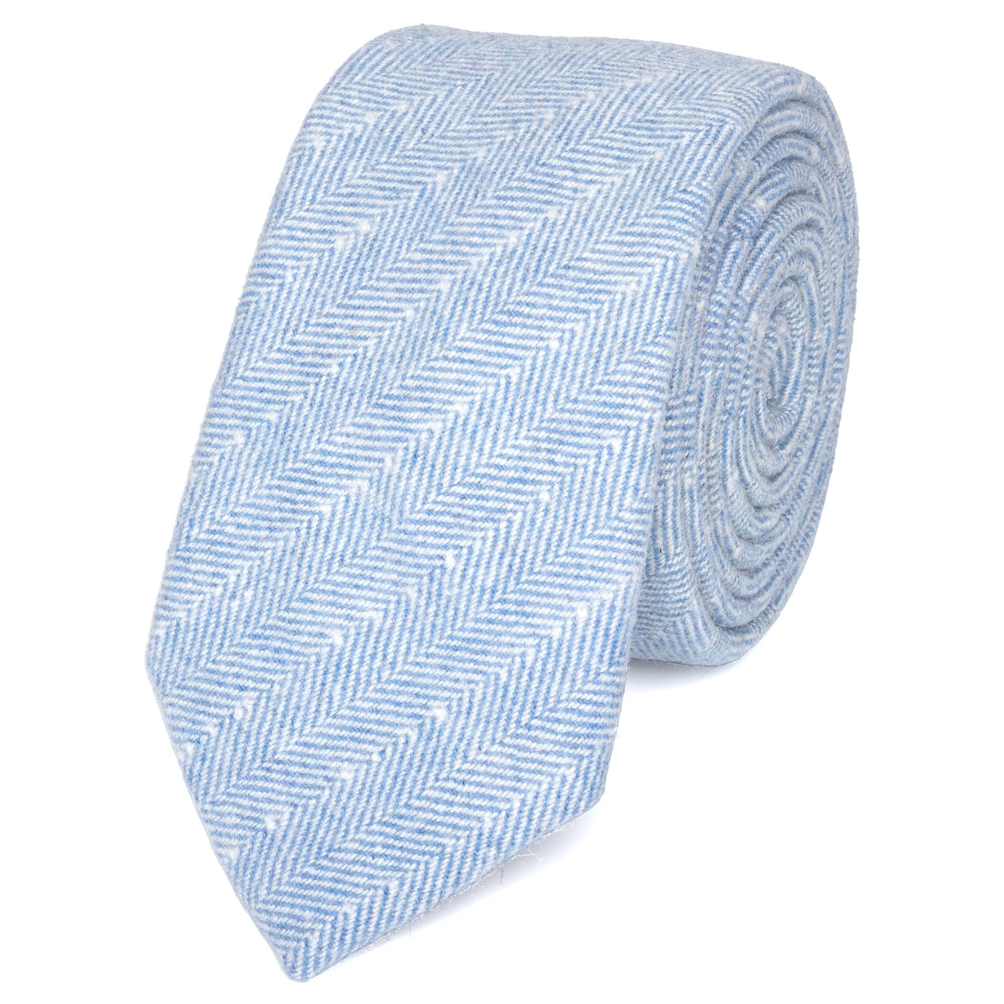 Db Dickie Bow Men's Blue Herringbone Luxury Wool Skinny Neck Tie (Blue Herringbone) - Suitable For Formalwear, Office, Weddings, Parties, Grooms & Grooms Outfits