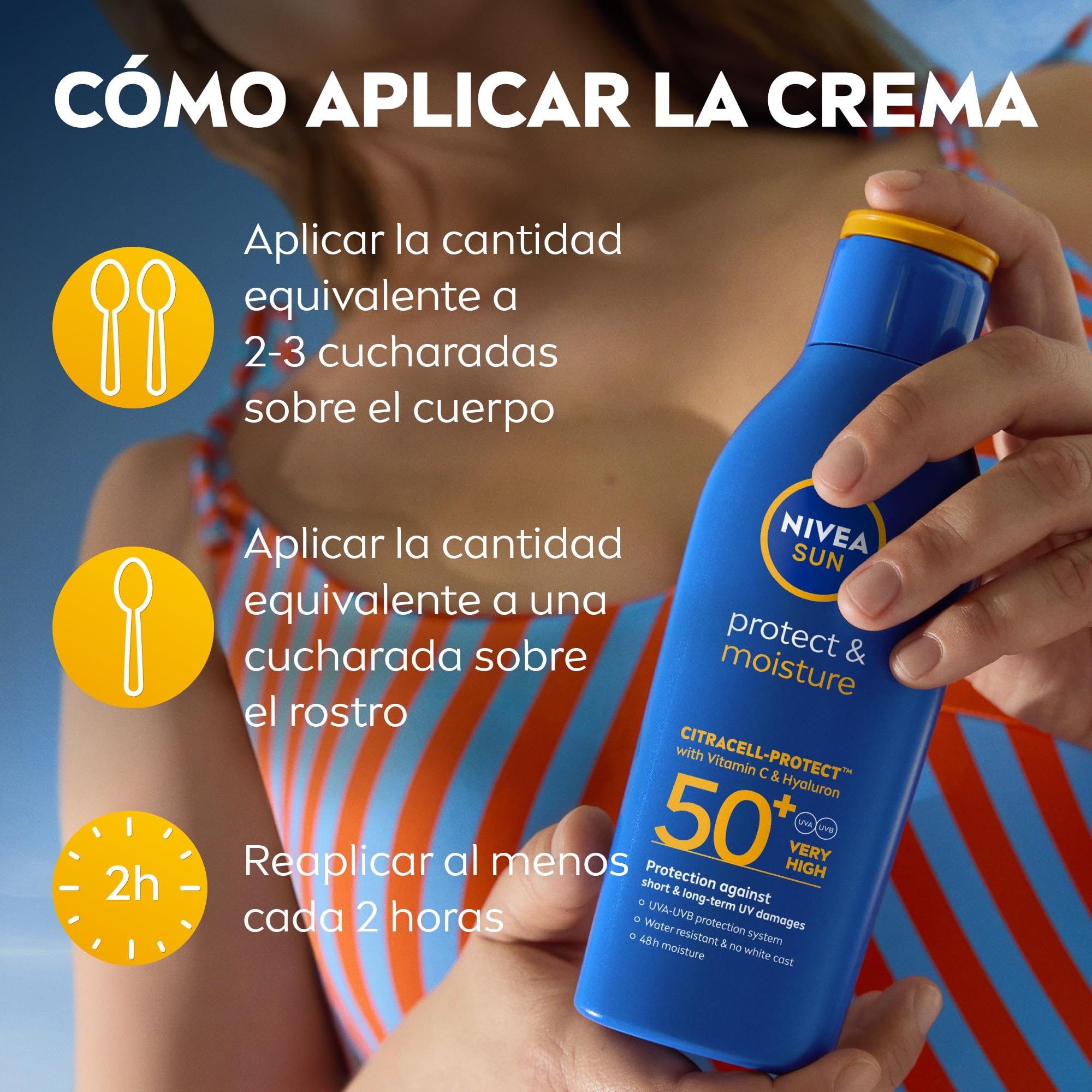 NIVEA SUN Protege & Hidrata - Leche Solar FP50+ - Protector Solar Corporal - Protección UVA/UVB - Loción Resistente al Agua - Hidratación 48h - Con Pantenol y Glicerina - Todo Tipo de Piel - 400 ml — view 5