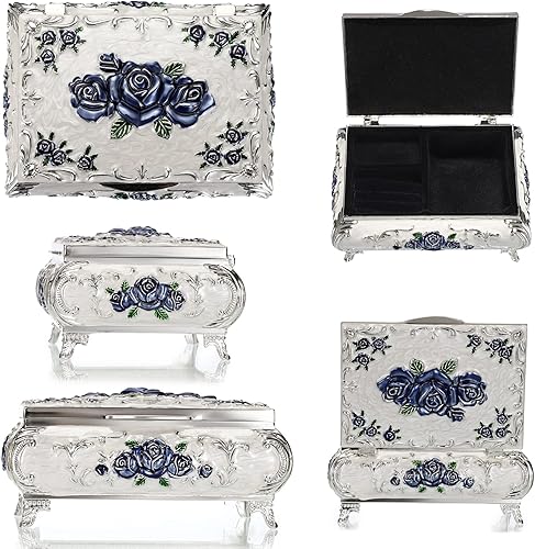 Miniatura 5 de Vintage Jewellery Box,Jewelry Treasure Box,Vintage Metal Small Jewelry Box Trinket Box with Red Flower Pattern, Retro Trinket Storage Box Jewelry