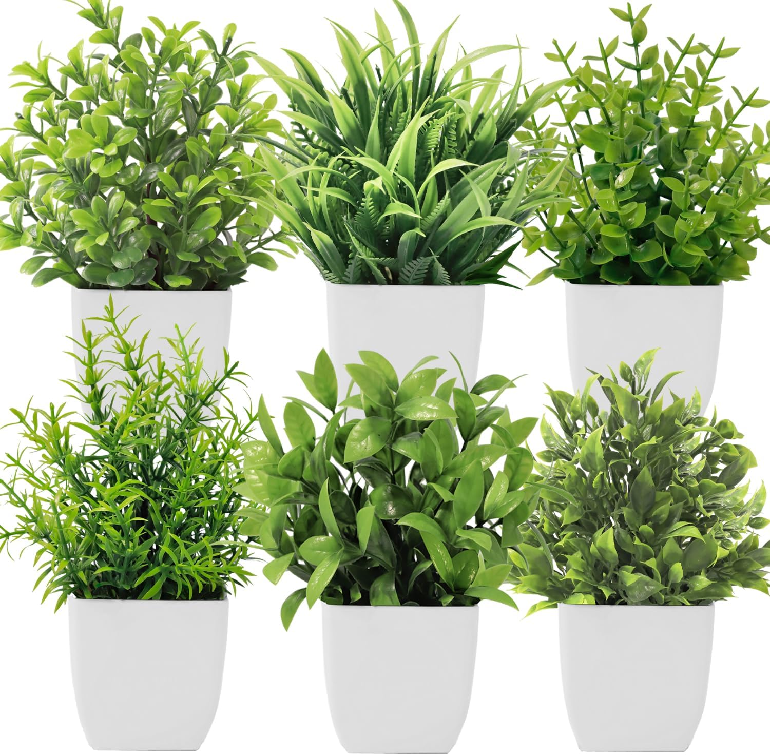 6 Pack Small Artificial Plants with Pot, Plastic Mini Fake Plants for Table Shelf Bathroom Office Home Decoration