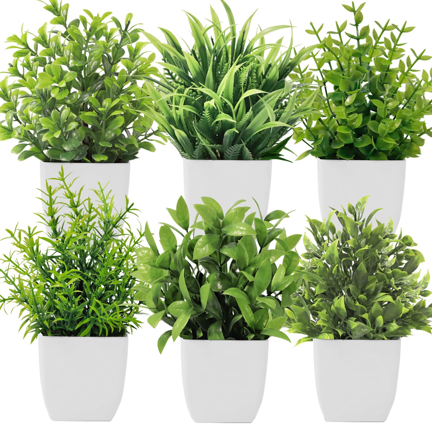 Roqueen 6 Pack Small Artificial Plants with Pot, Plastic Mini Fake Plants for Table Shelf Bathroom Office Home Decoration