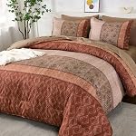 Dinjoy Boho Queen Comforter Set Brown,7 Lit en pièce dans un sac Queen Taille Lightweight Bedding Sets de confort rayé avec des draps pour la famille toute la saison